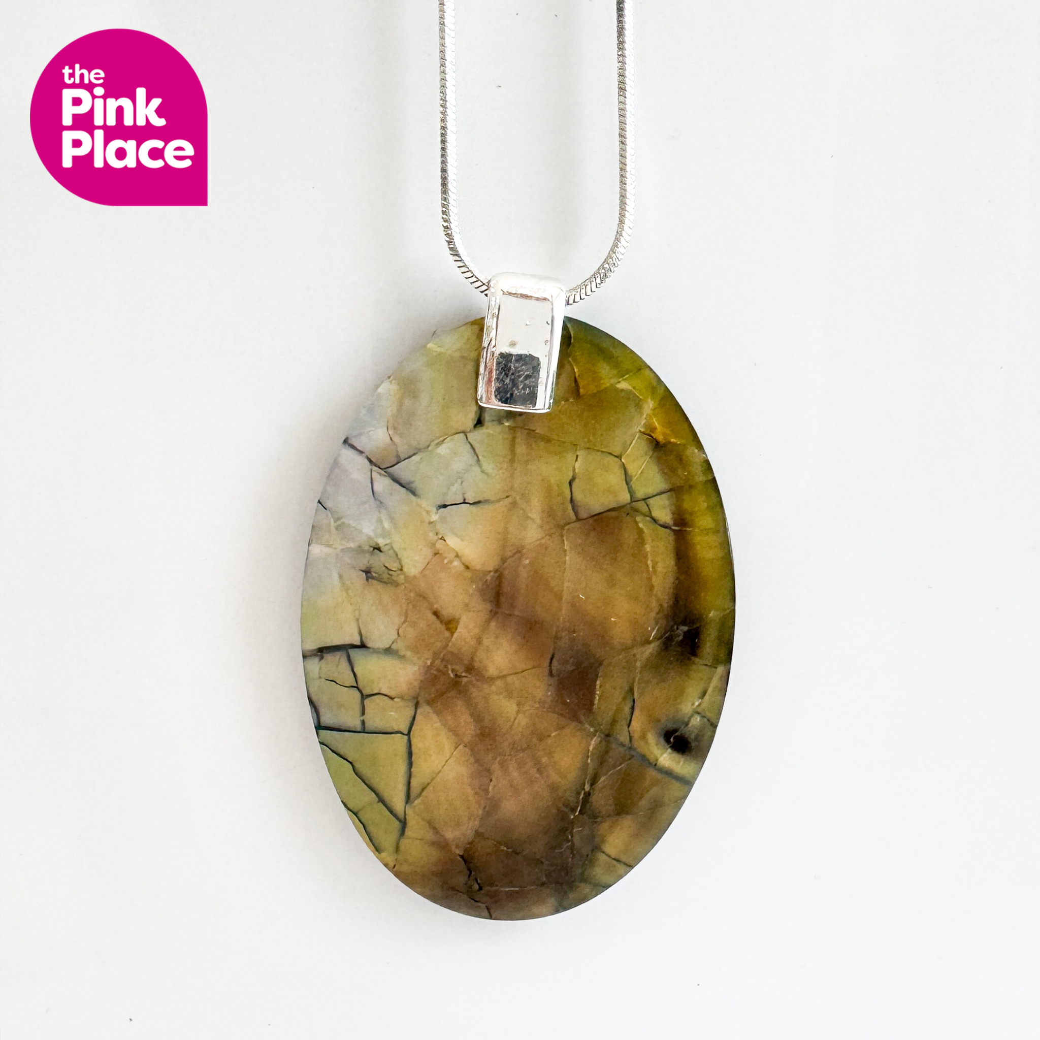 Silver Oval Labradorite Style Gemstone Necklace