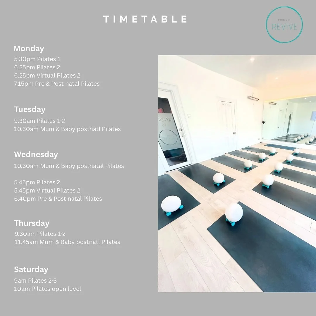 Our September timetable 🩷 Looking forward to seeing you all for some fun mindful movement on the mat! 
.
.
Link in bio to book
.

.
#pilatesdublin #pilates #matpilates #dublin6pilates #pilatesdublin6 #pilatesranelagh #projectrevive #revivepilates