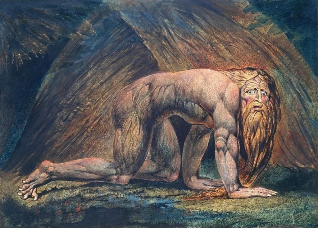 Nebuchadnezzar (1795) by William Blake (1757-1827) God humbled the King of Babylon for his pride, making him like a beast of the field. When his chastisement was done, the King blessed the Lord, for “those who walk in pride He is able to humble.” (Daniel 4:4-37)