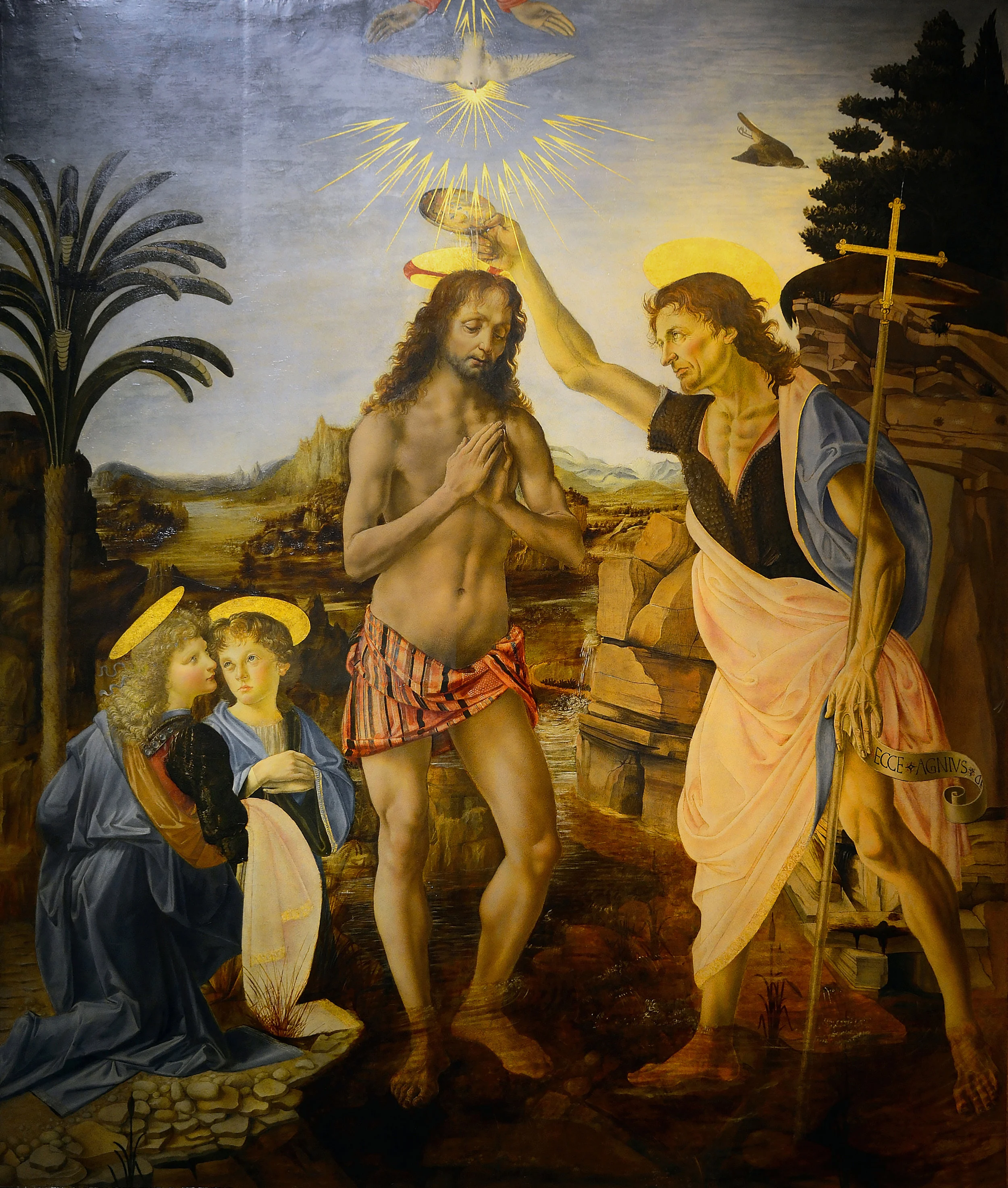 The Baptism of Christ (1475) by Andrea del Verrocchio and Leonardo da Vinci