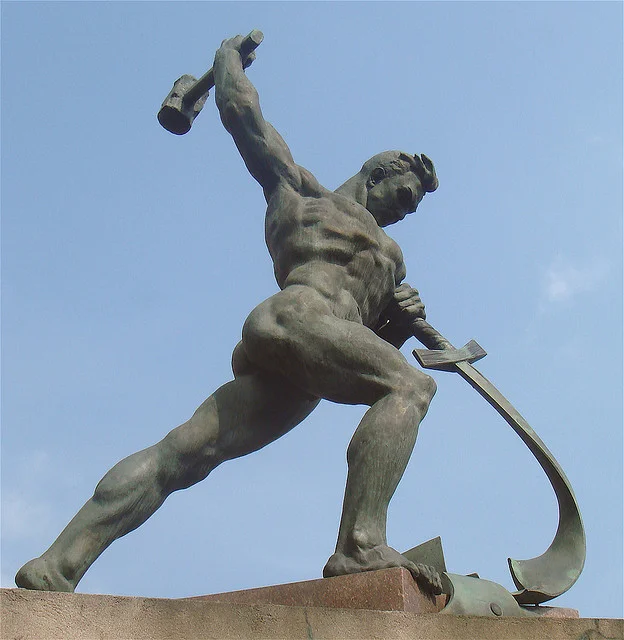 “Let Us Beat Our Swords Into Plowshares,” by Russian sculptor Evgeny Vuchetich (1959). The statue looks longingly to a day when human strength will forever be put to peaceful and life-giving ends. Yet, as a gift from a violent nation (the Soviet Union) to a weak and ineffectual world congress (the United Nations), the statue also bears witness to the evil in us that makes peace impossible.