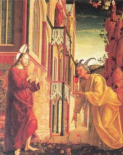The Temptation of Christ (1481) by Michael Pacher. “If you are the Son of God…” Satan used his words to question and thereby slander Jesus. In response, Jesus listened to – and sang – the song of the Holy Spirit.