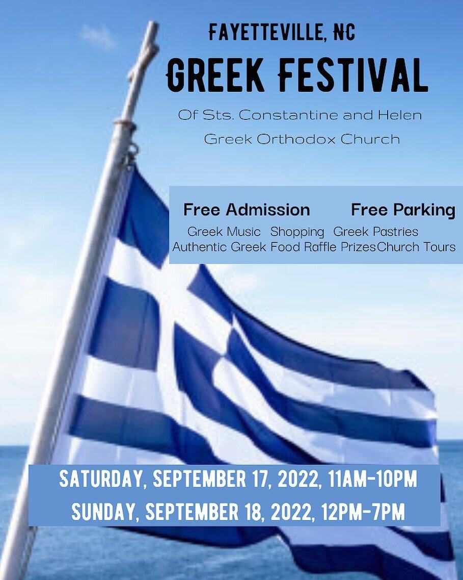 The Fayetteville Greek Festival is happening on Saturday, September 17, 2022 at 11am-10pm and Sunday, September 18, 2022 at 12pm-7pm. Come and be Greek for the weekend.