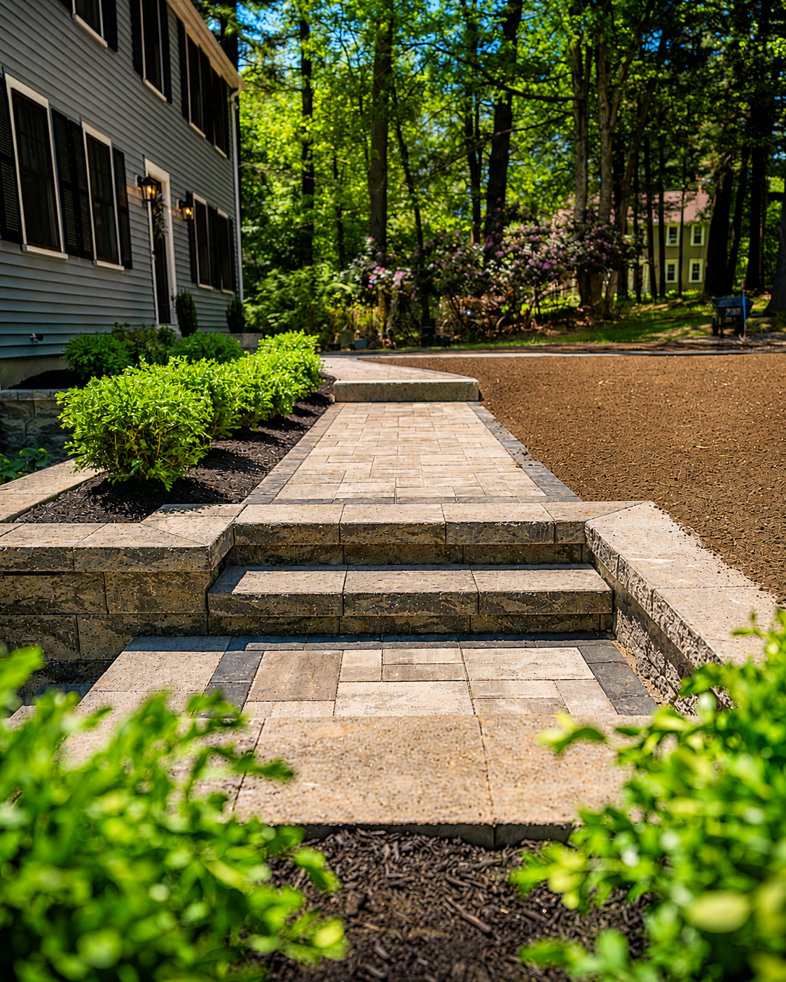 Retention Wall, Mulching, Planting, Pavers
