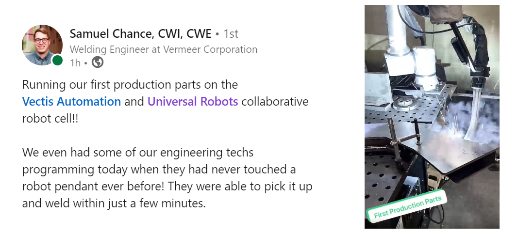 Vectis Cobot Welding Testimonial