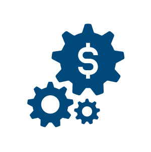 Gear icon representing increased manufacturing productivity.