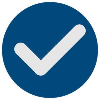 Blue circle with a white check mark symbol indicating a verified result, completed task, or successful outcome.