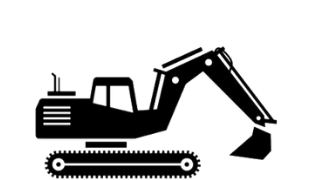 Excavator icon representing heavy equipment manufacturing applications for Vectis tools.