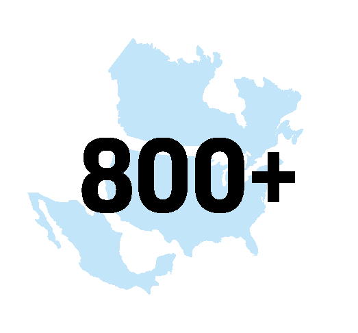 Map of North America with 800+ deployments