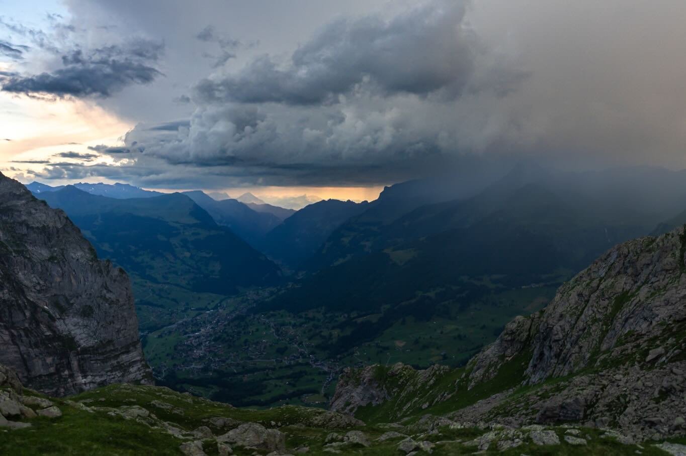 There&rsquo;s just something special about watching a storm come and go, especially with vast views like these.  This storm passed quickly over Grindelwald, leaving behind an incredible double rainbow (swipe to see) and us marveling in awe at the pow