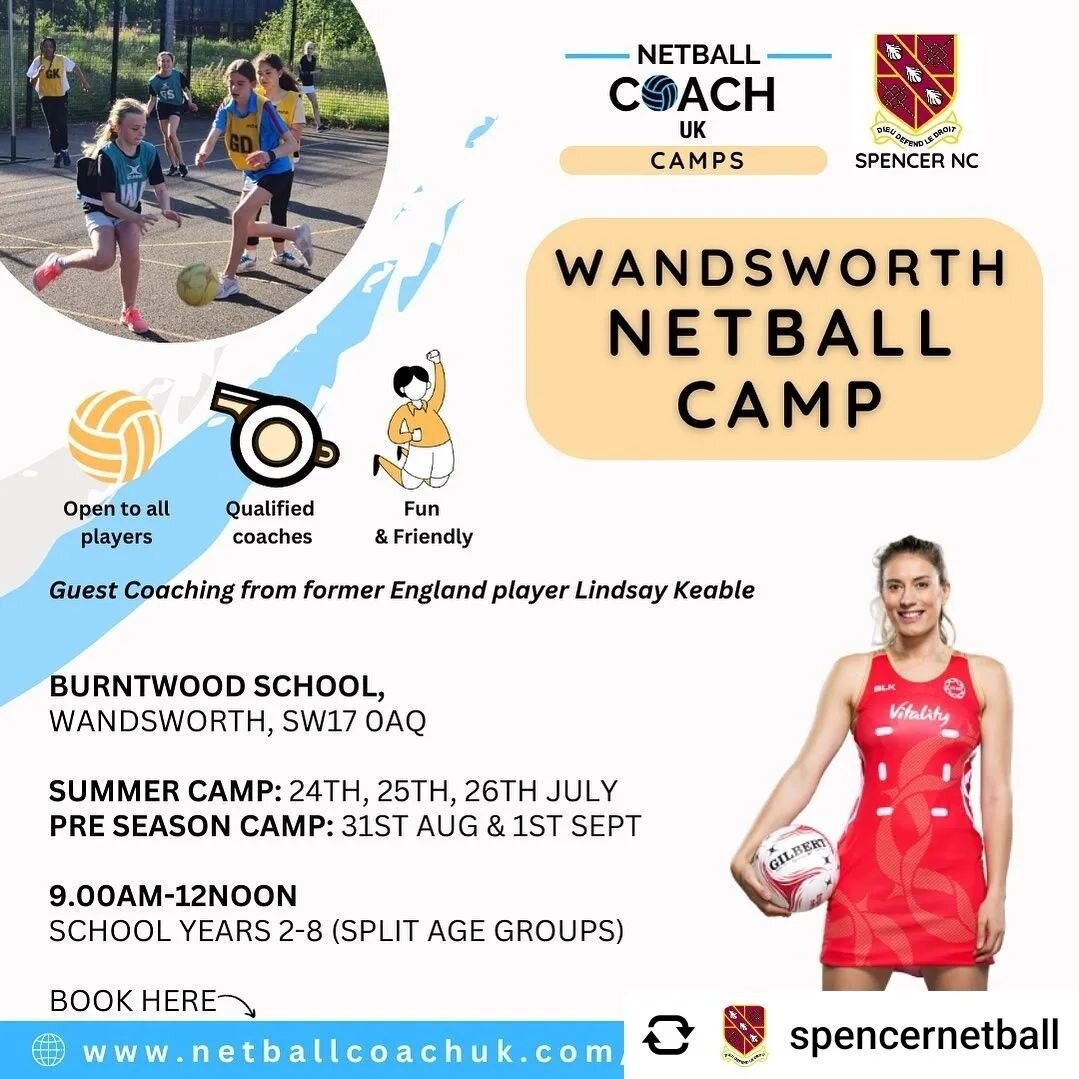 Netball Summer Courses are selling fast! Be quick if you want to secure your place!

Website details at bottom of image or check the link in the @spencernetball bio.

 Posted @withregram &bull; @spencernetball If you&rsquo;ve not booked Netball Camp 