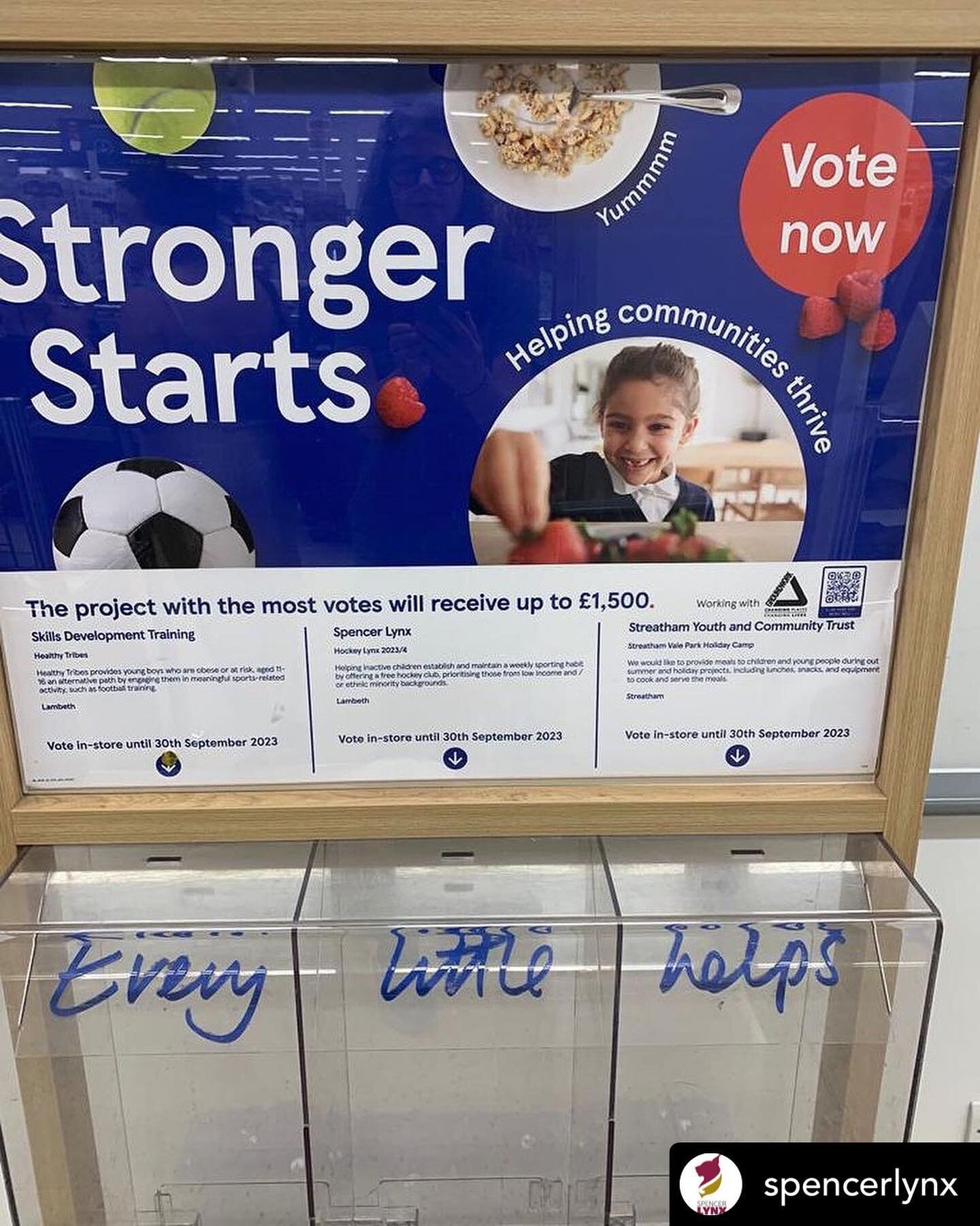 Do you shop in Tesco? There&rsquo;s a chance to support @spencerlynx if you do! Stores across Lambeth are giving you the chance to vote for them  to receive a Tesco Community Grant of up to &pound;1,500!
Voting is between July-September, so there&rsq