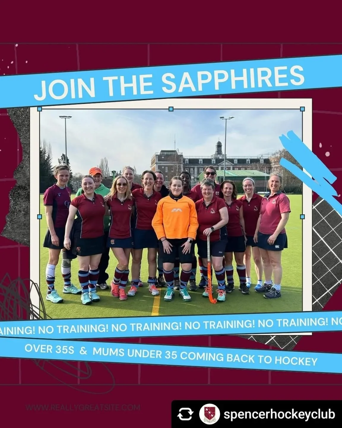 Posted @withregram &bull; @spencerhockeyclub JOIN THE SAPPHIRES!

This lovely group of ladies is looking for players over 35 yo, or under 35 with children that want to get back into hockey!

No training during the week, lower club fees, and LOTS of l