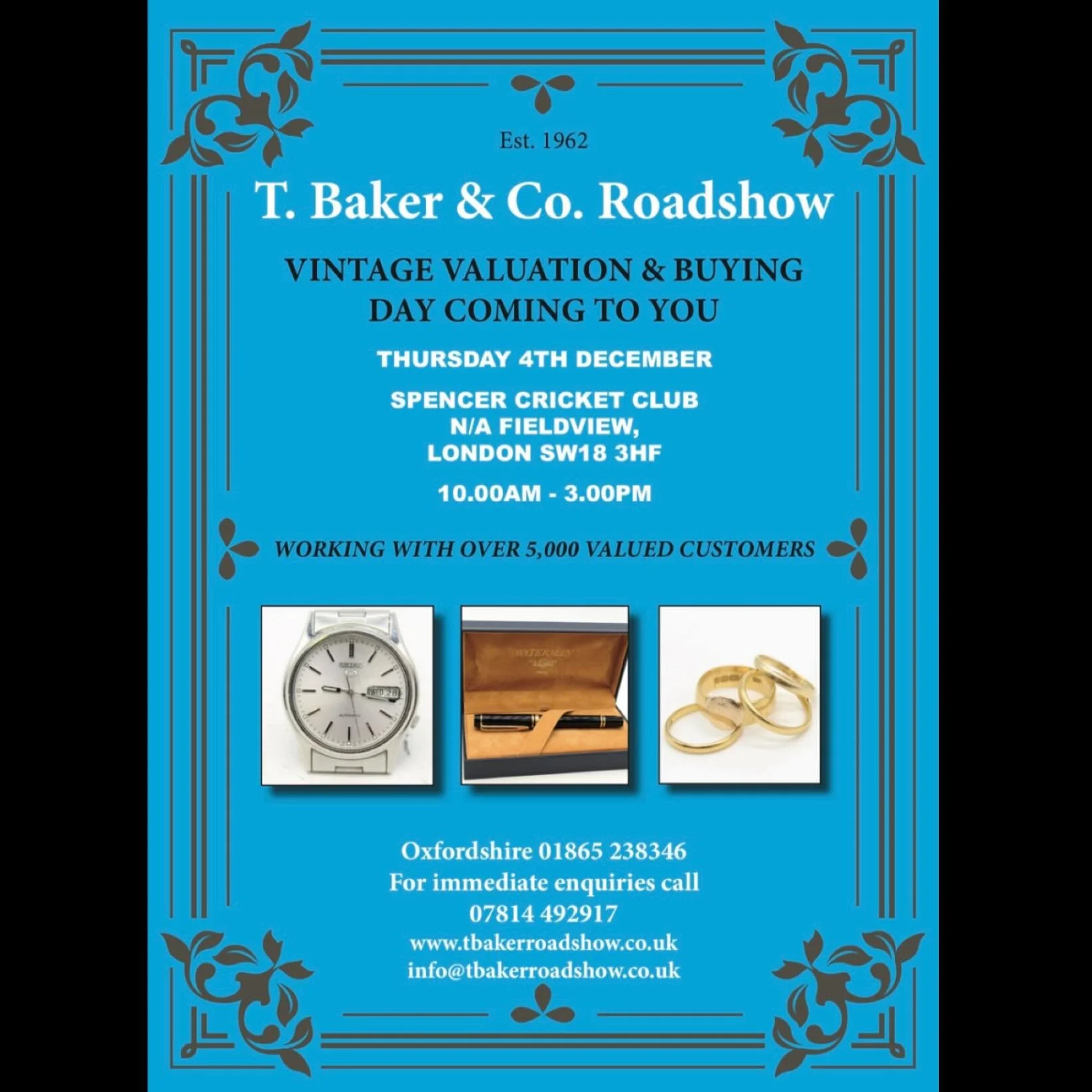 On Thursday we welcome T. Baker &amp; Co. who are holding a vintage valuation day in the clubhouse from 10am-3pm. For more information, head to their website www.tbakerroadshow.co.uk