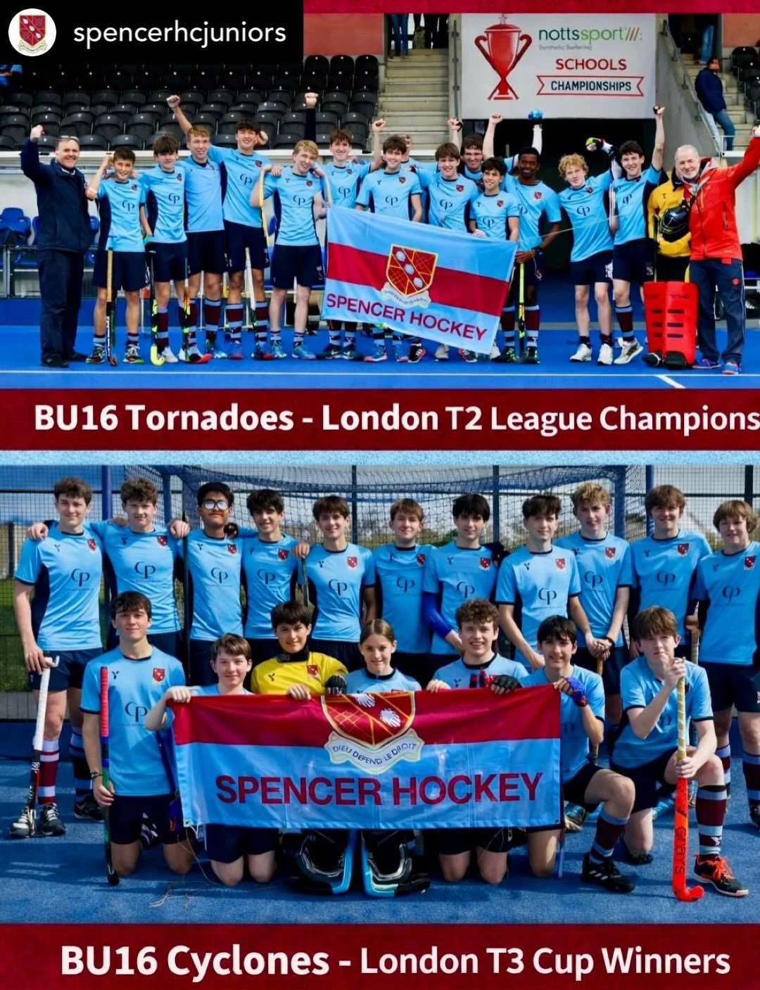 Congratulations to all four teams who came away with Champions trophies this weekend!

Repost &bull; @spencerhcjuniors 🏆 CHAMPIONS 🏆

An incredible achievement for our BU16, GU14 and BU12 squads this weekend!

💥 BU16 Tornadoes &ndash; T2 League Fi