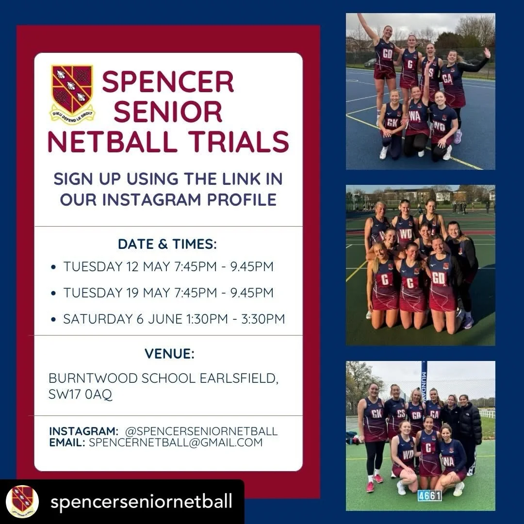 Head to @spencerseniornetball and use the link in their bio to sign up for trials! 

Repost &bull; @spencerseniornetball SPENCER SENIOR 26/27 TRIALS ARE HERE 📣

If you have club or similar experience and enjoy a friendly but competitive environment 