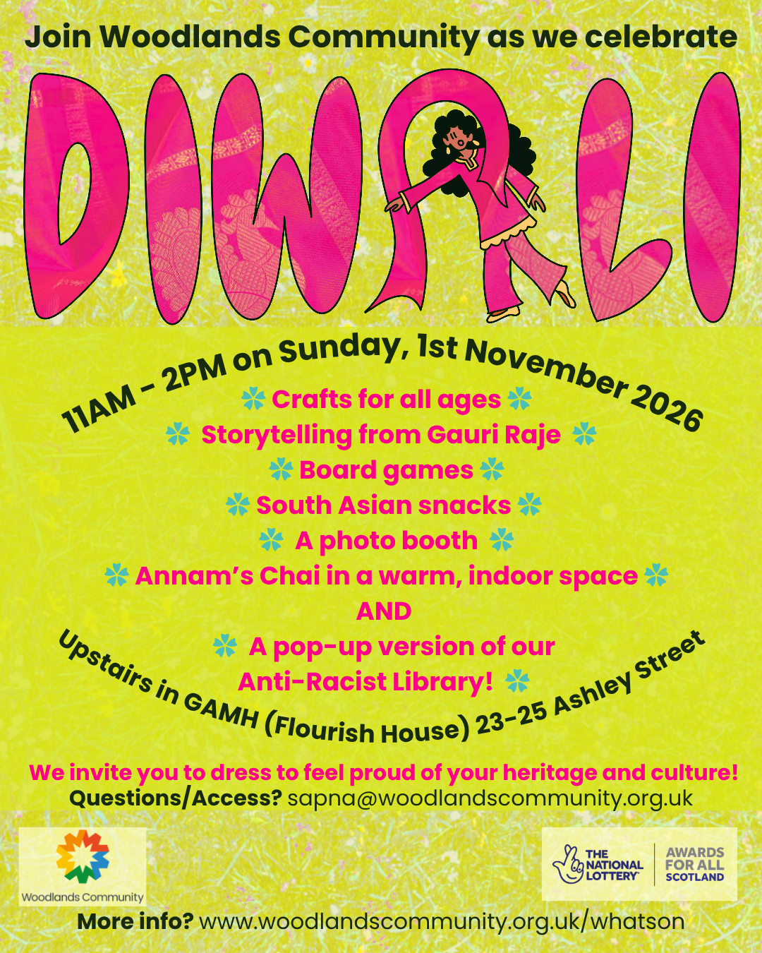 A colourful poster saying Diwali with a cartoon figure pointing.
