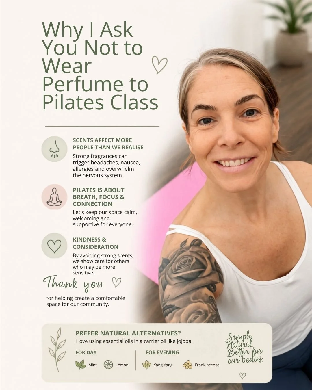 No perfumes in Pilates class
