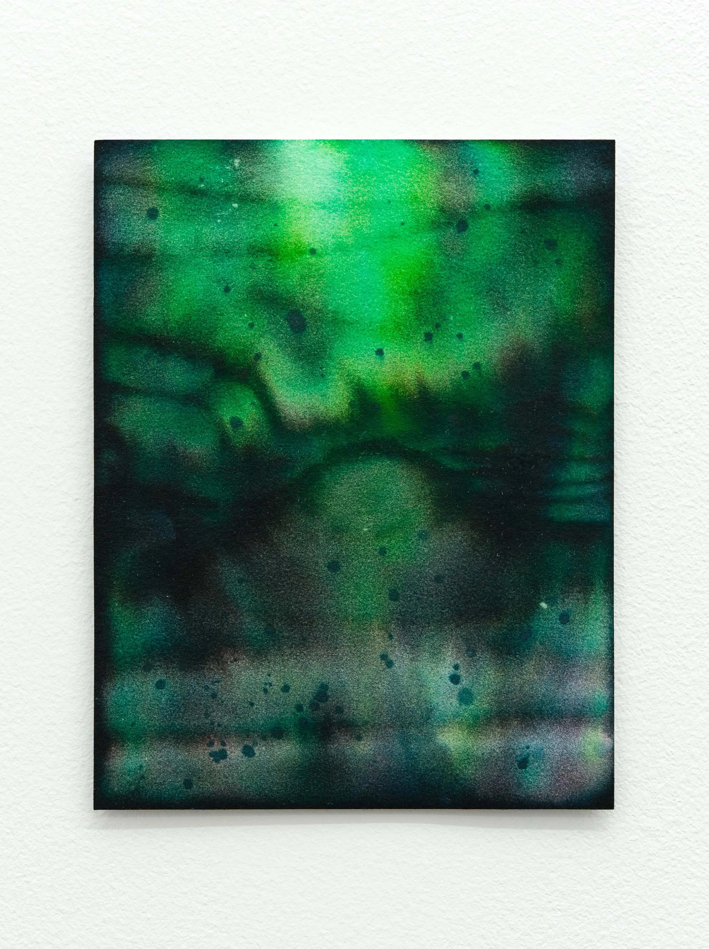  July 15 (Green Shade),  ink on chromatography paper soaked in Vicodin solution, 4.3 x 5.5 inches 