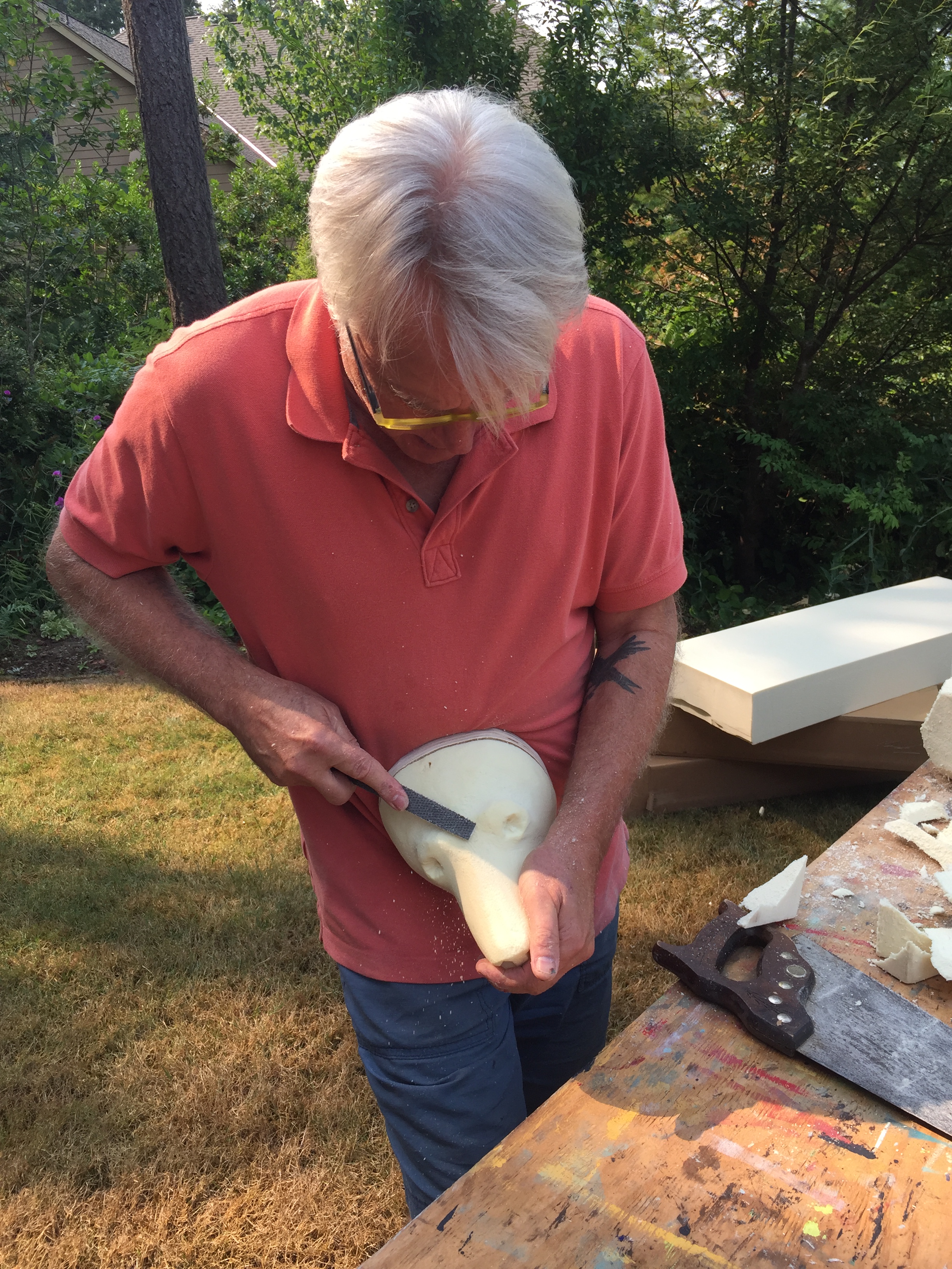 Geoffrey carving into the foam