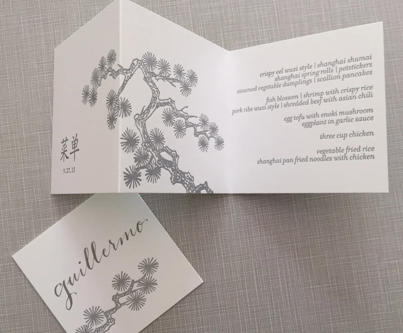 Menu and place card for Gwyneth Paltrow’s birthday dinner.