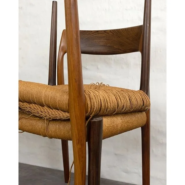 Set of 4 Niels M&oslash;ller model 77 chairs in Brazilian rosewood : for sale .
 before ~ after .
 Thank you @hawaiimodern for your guidance !