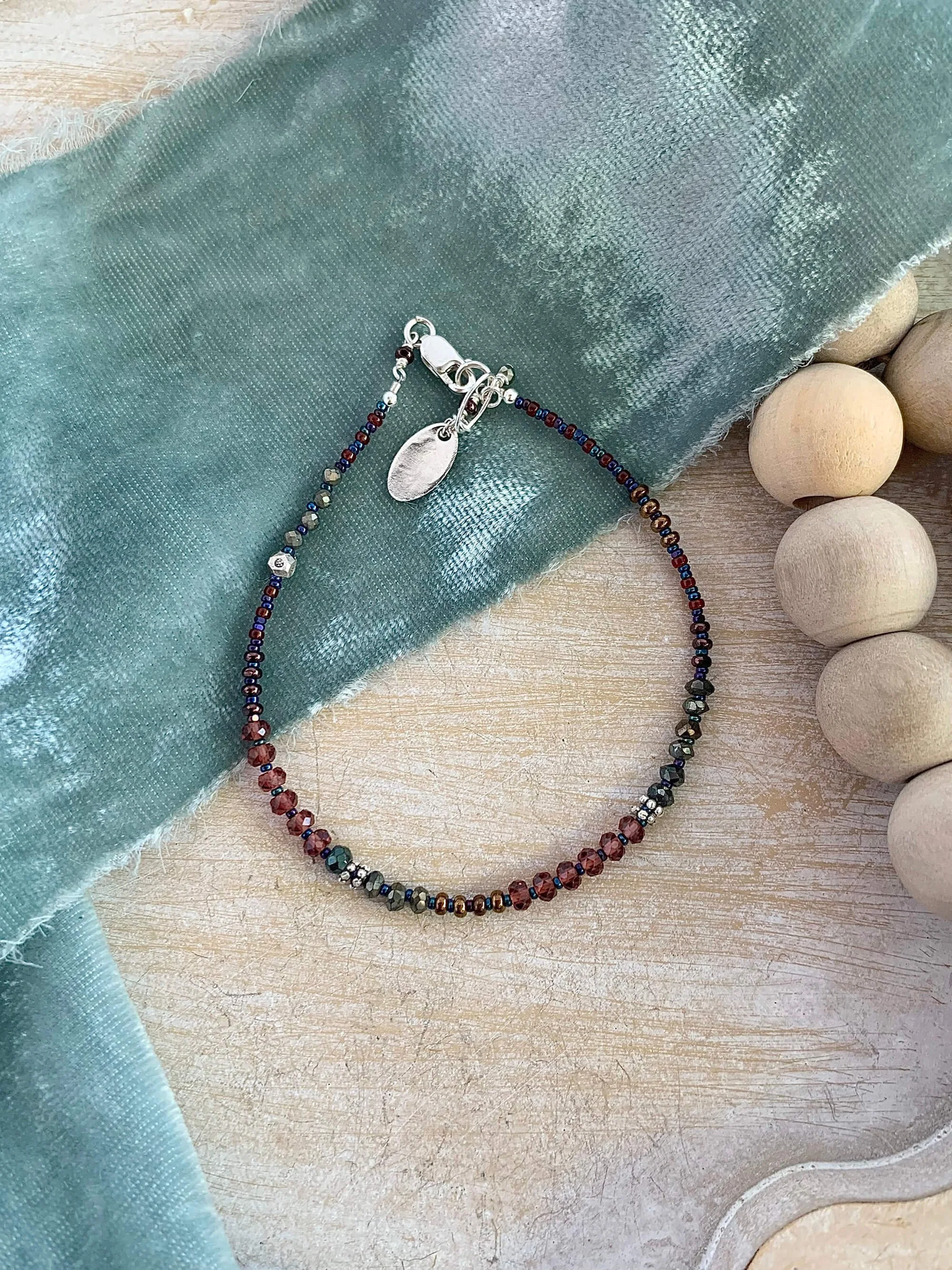 Garnet, Pyrite, & Copper Silver Bracelet