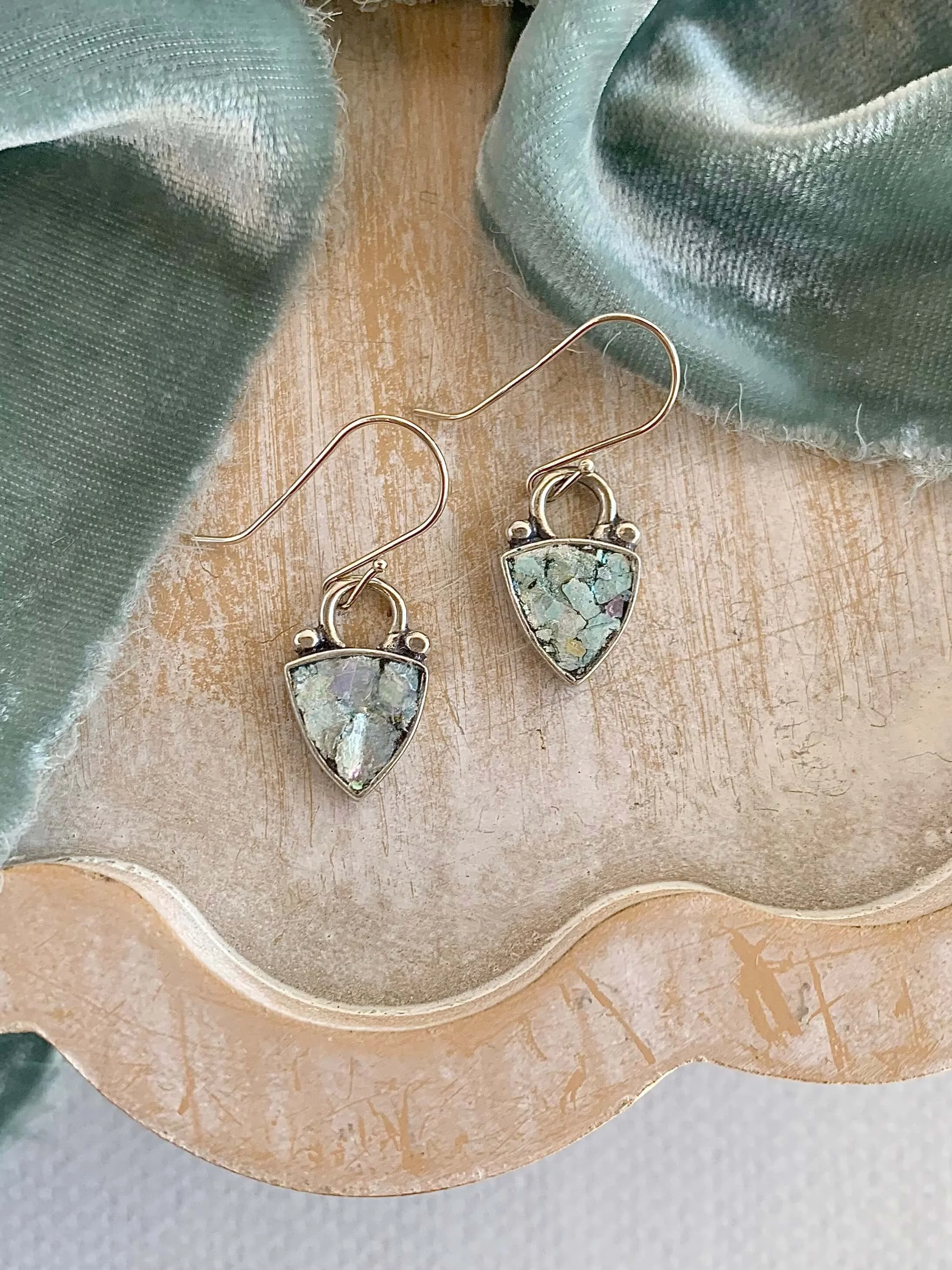 Trillion 2000 Year Old Roman Glass Silver Earrings