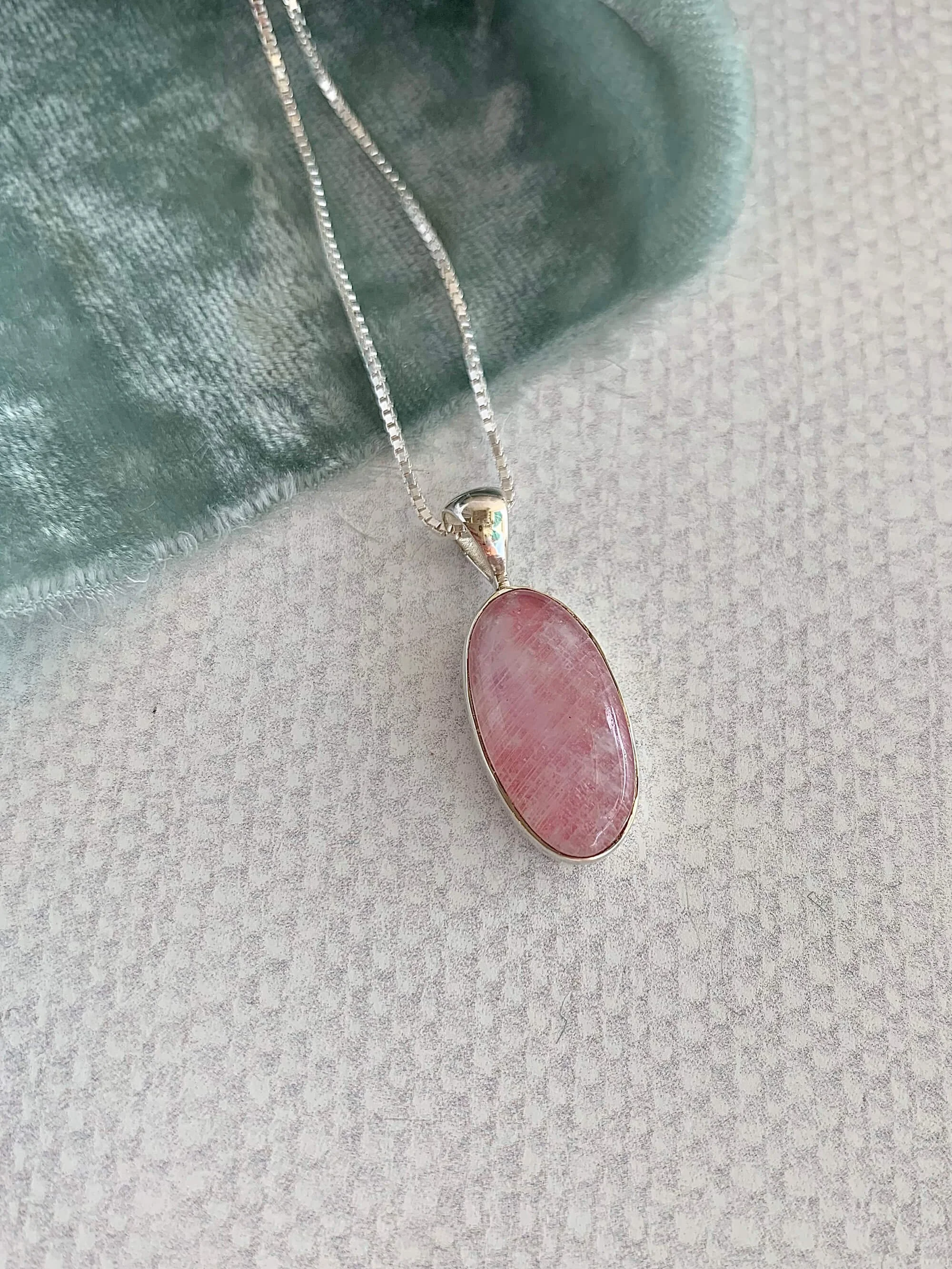 Pink Moonstone Silver Necklace