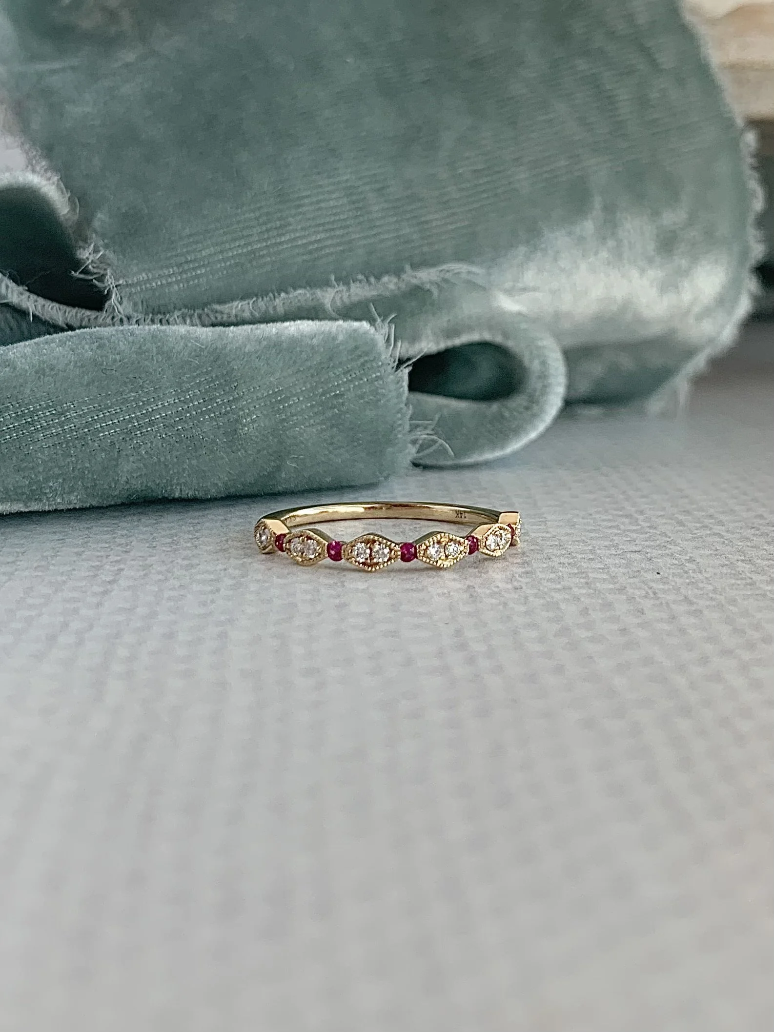 Alternating Ruby Diamond 14k Yellow Gold Ring