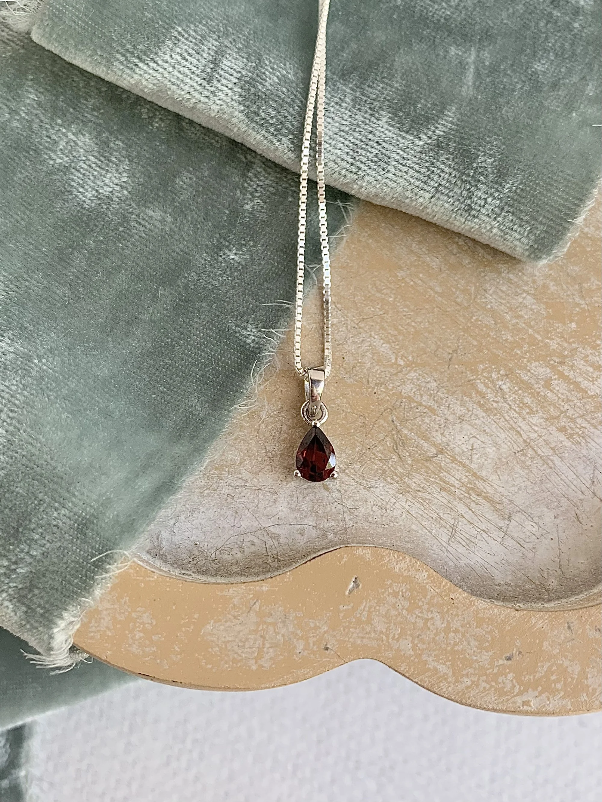 Dainty Pear Cut Garnet Silver Necklace
