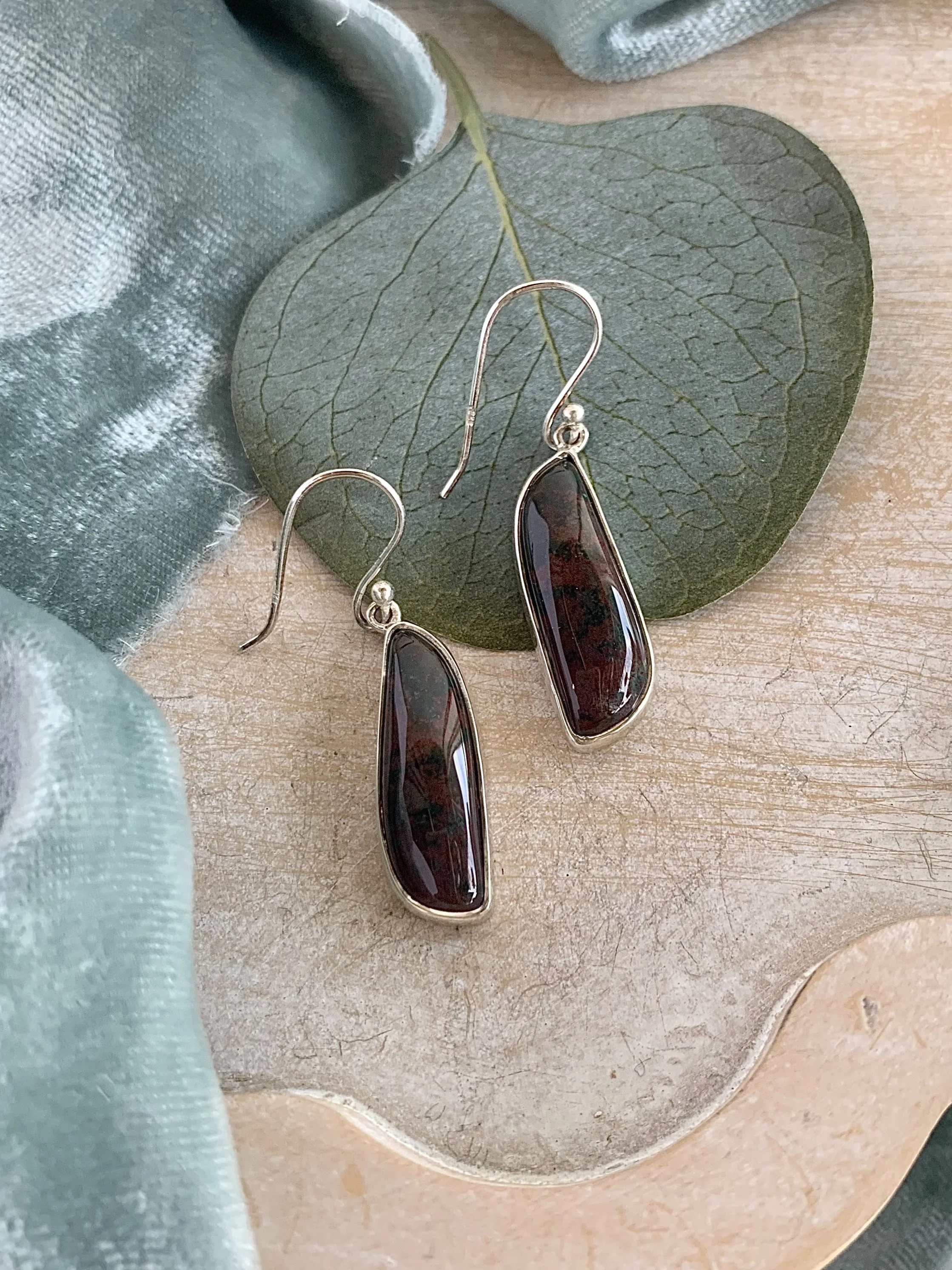 Deep Dreams Bloodstone Silver Earrings