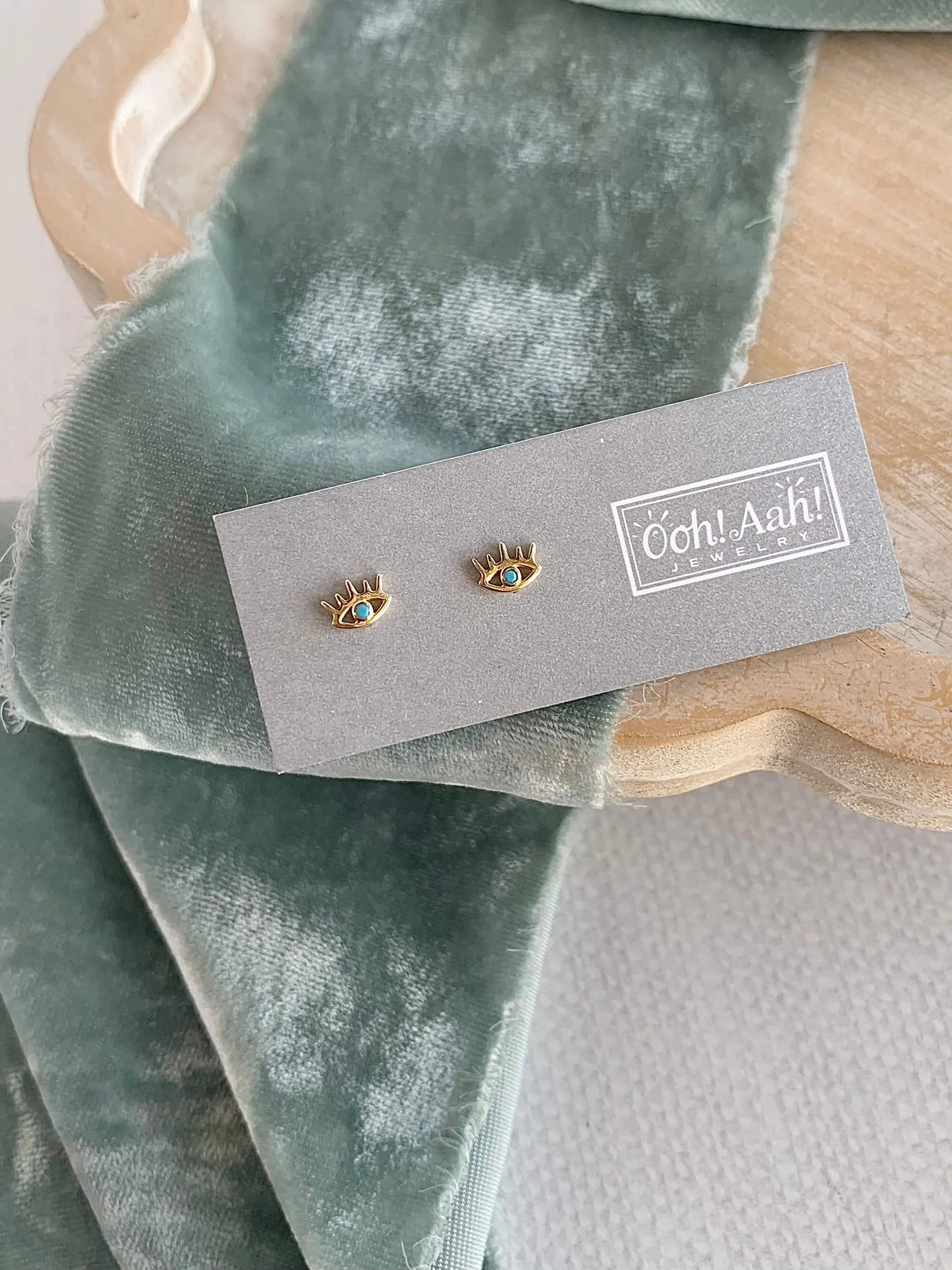 Turquoise Enamel Evil Eye 14k Yellow Gold Stud Earrings