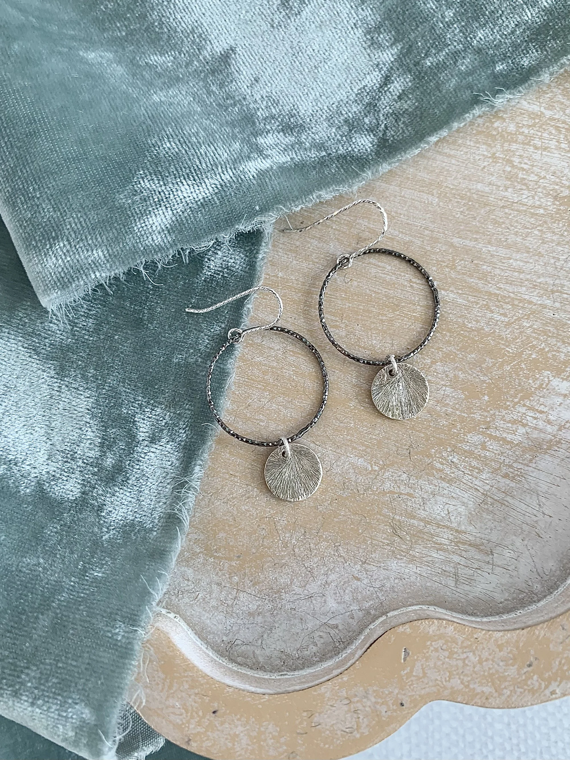 Circle Dot Dark Rhodium Silver Earrings