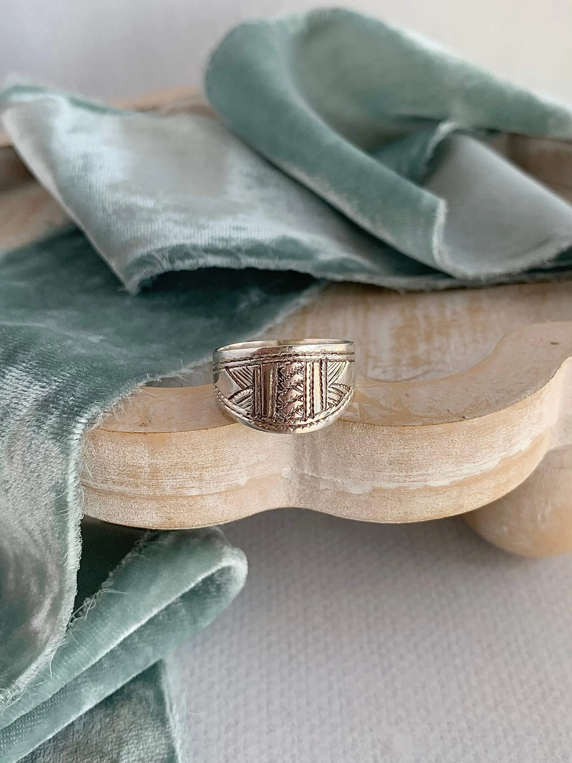 Etched Tapered Silver Ring
