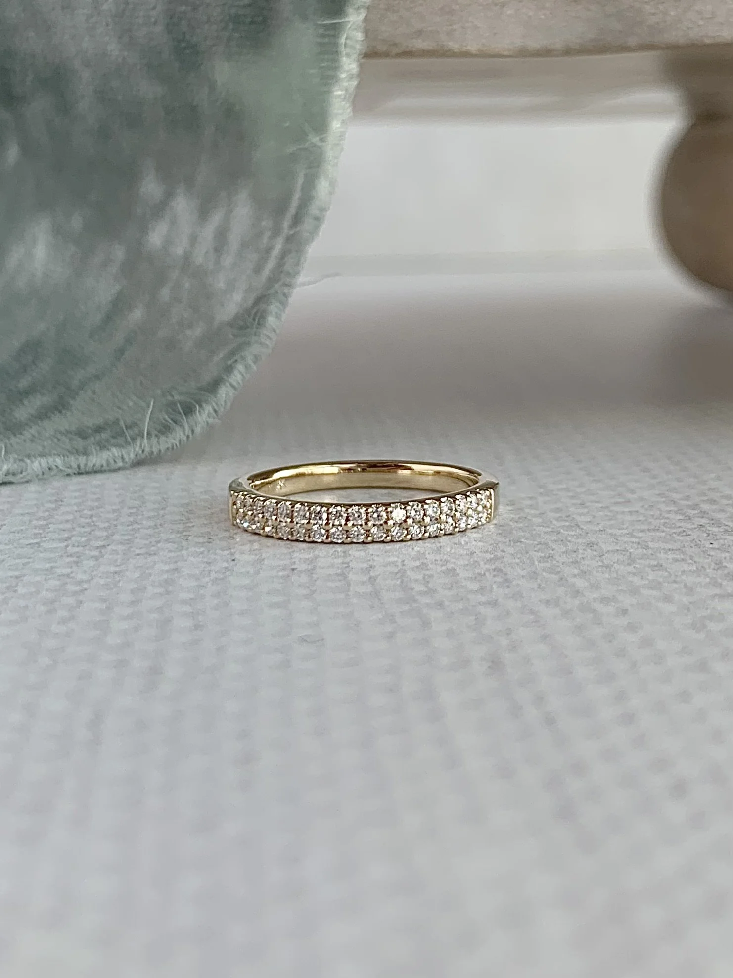Double Row Diamond 14k Yellow Gold Wedding Band