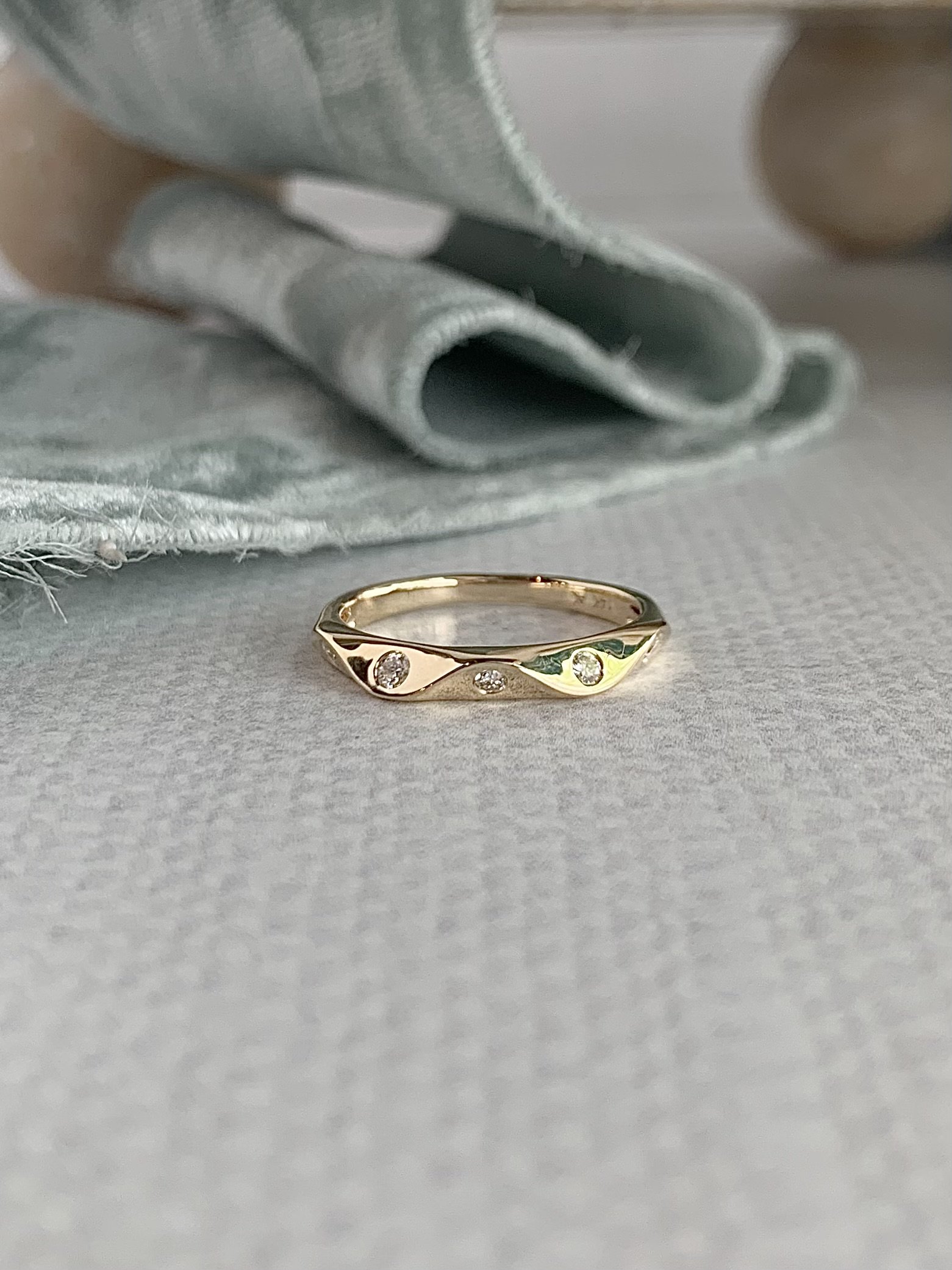 Pinched Edge Diamond 14k Yellow Gold Band