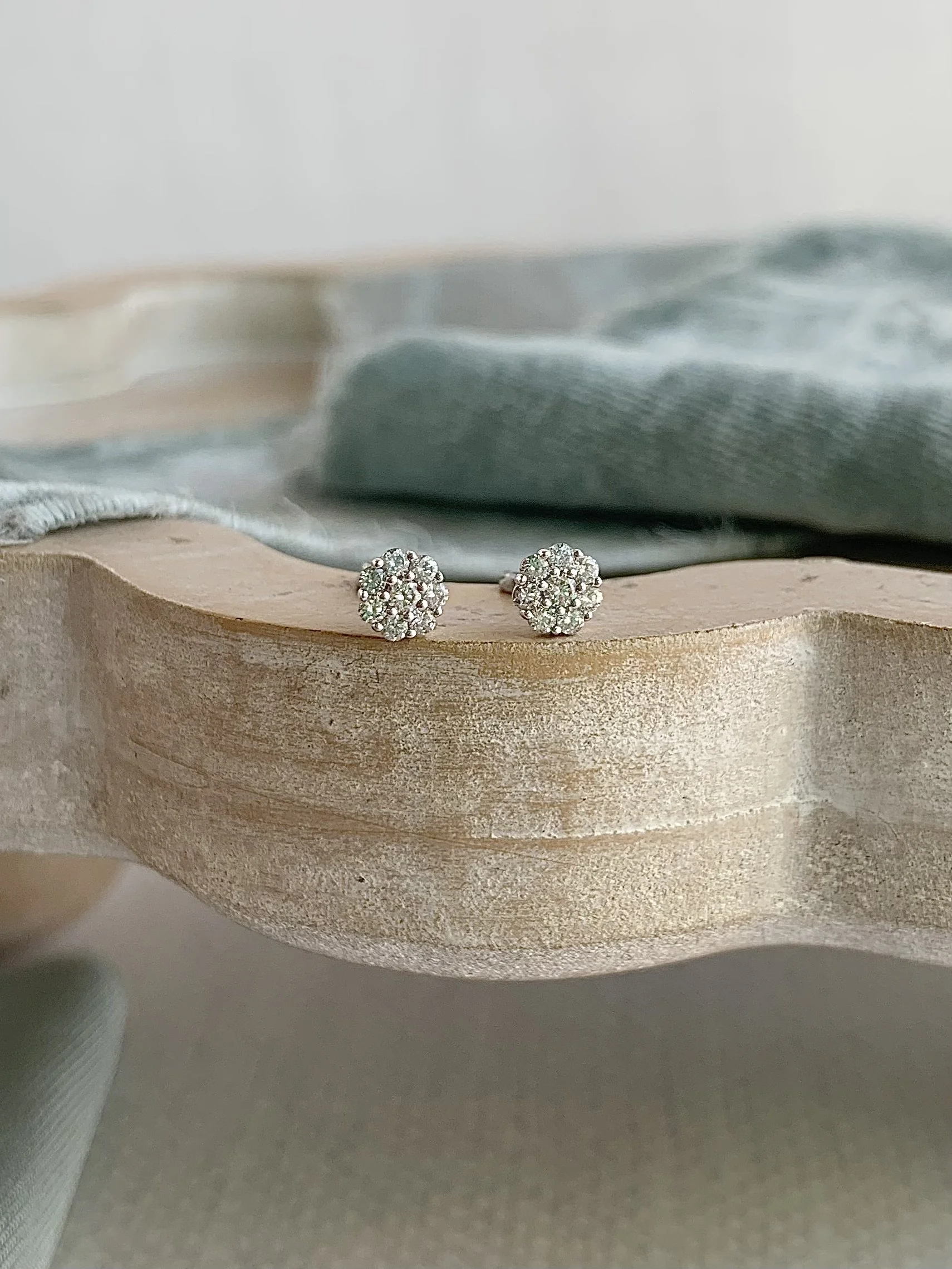 Future Heirloom Diamond Cluster 18k White Gold Stud Earrings