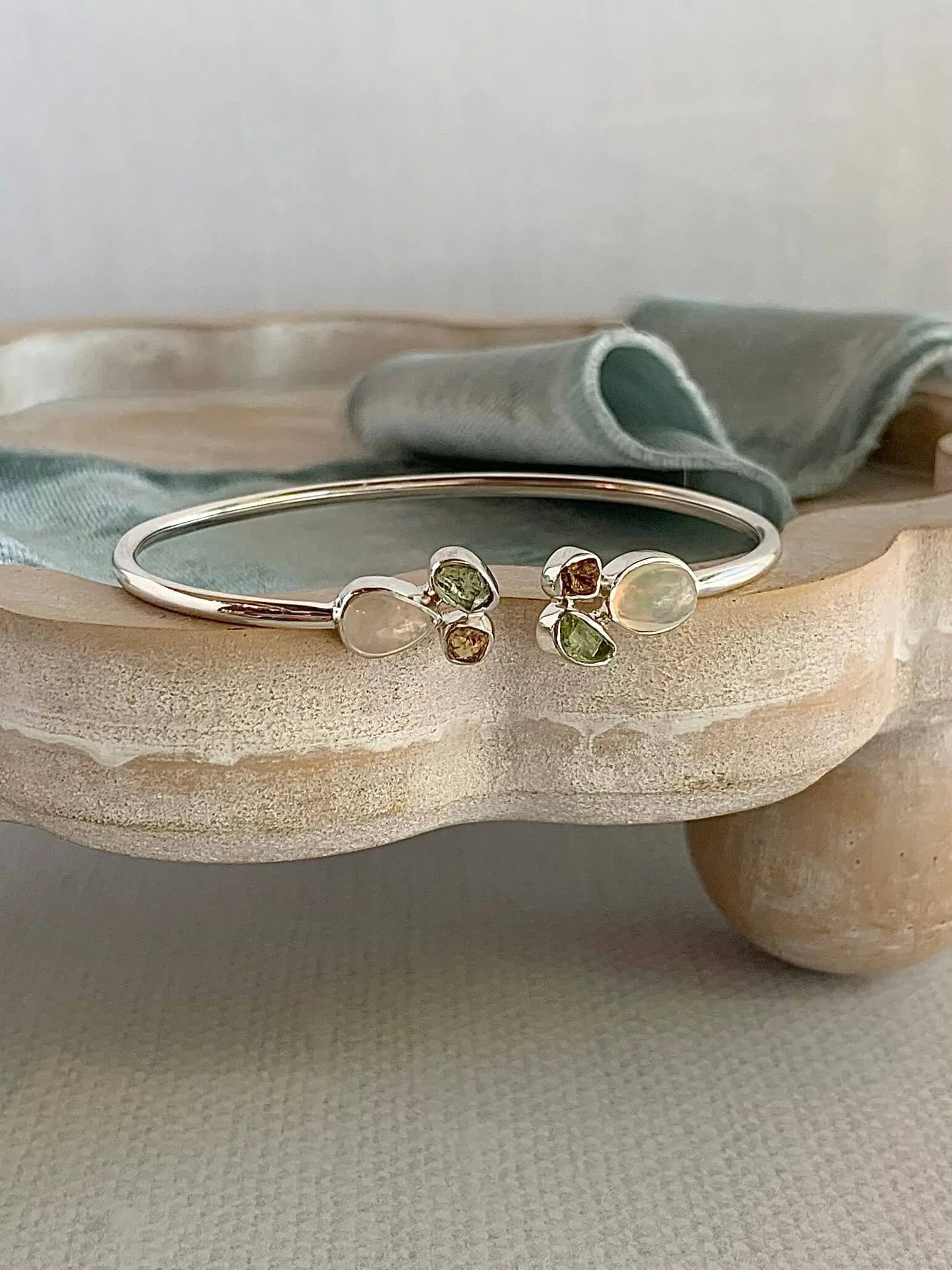Opal, Citrine, & Peridot Silver Twist Bracelet