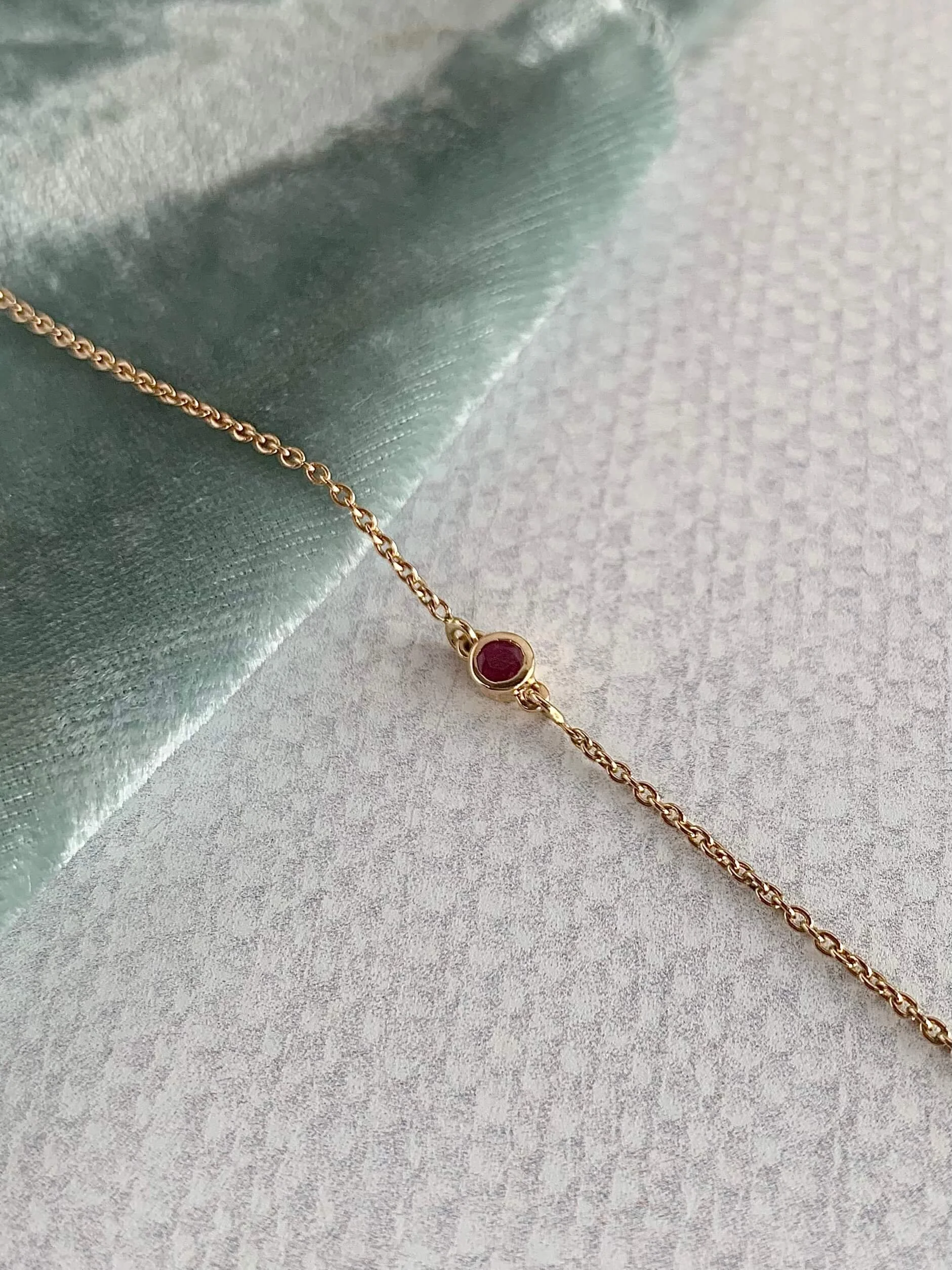 Dainty Single Ruby 14k Yellow Gold Bracelet