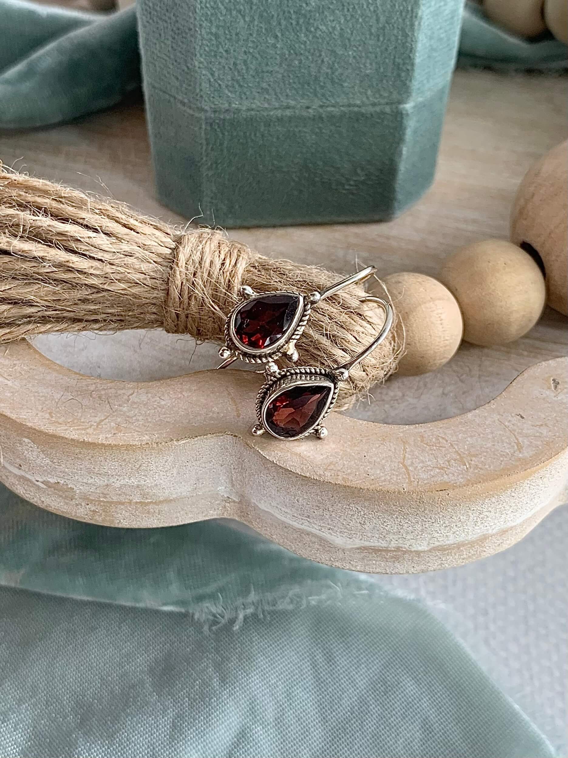 Passionate Garnet Silver Earrings