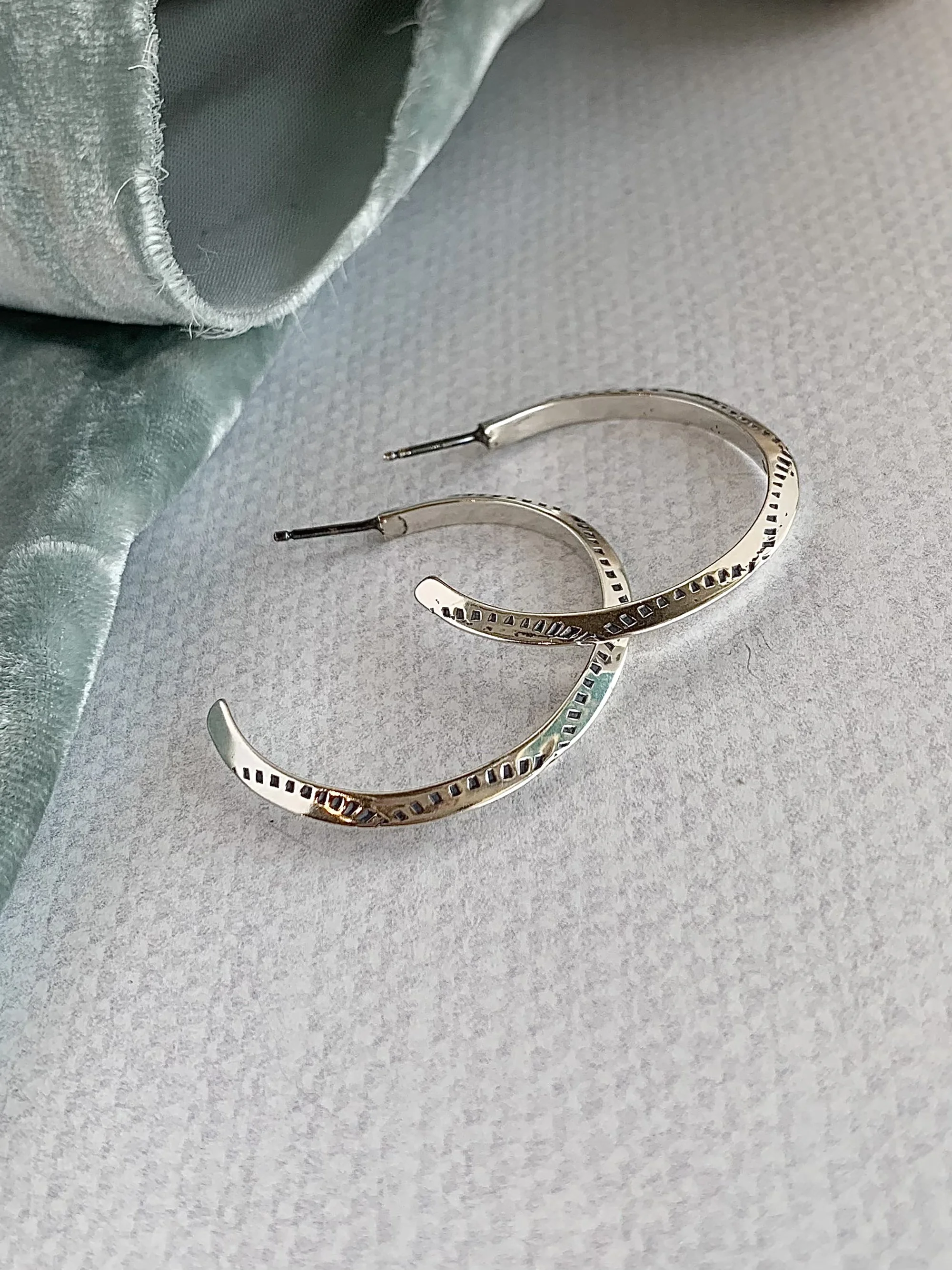 Native Made Hand Stamped Silver Hoop Earrings