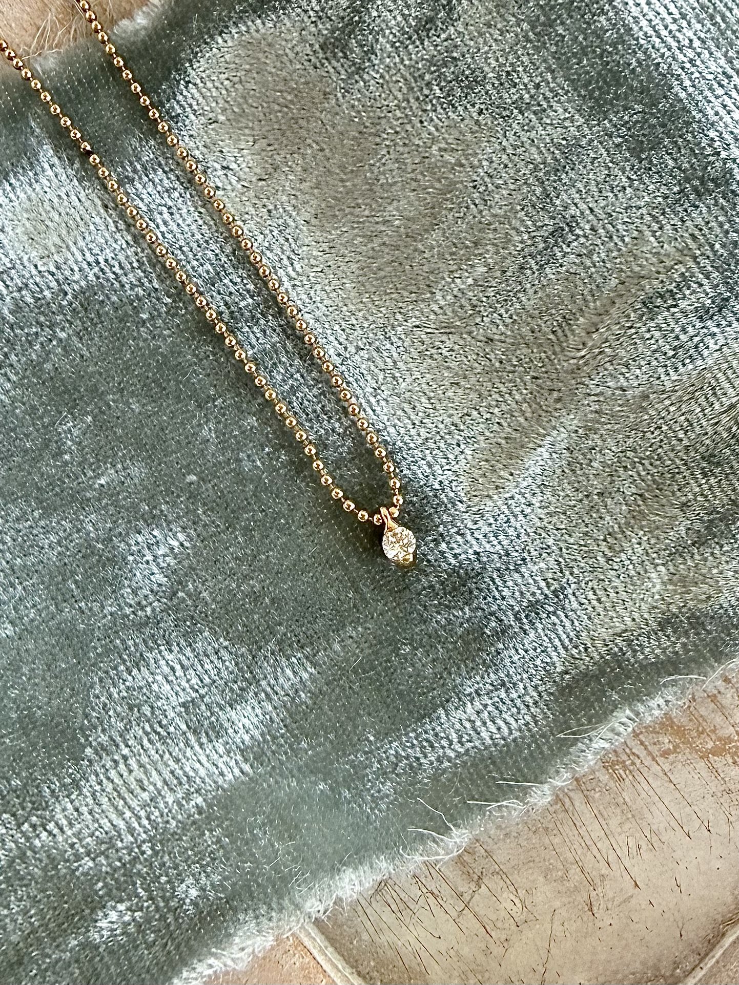 Sweet Single Diamond Bead Chain 14k Yellow Gold Necklace