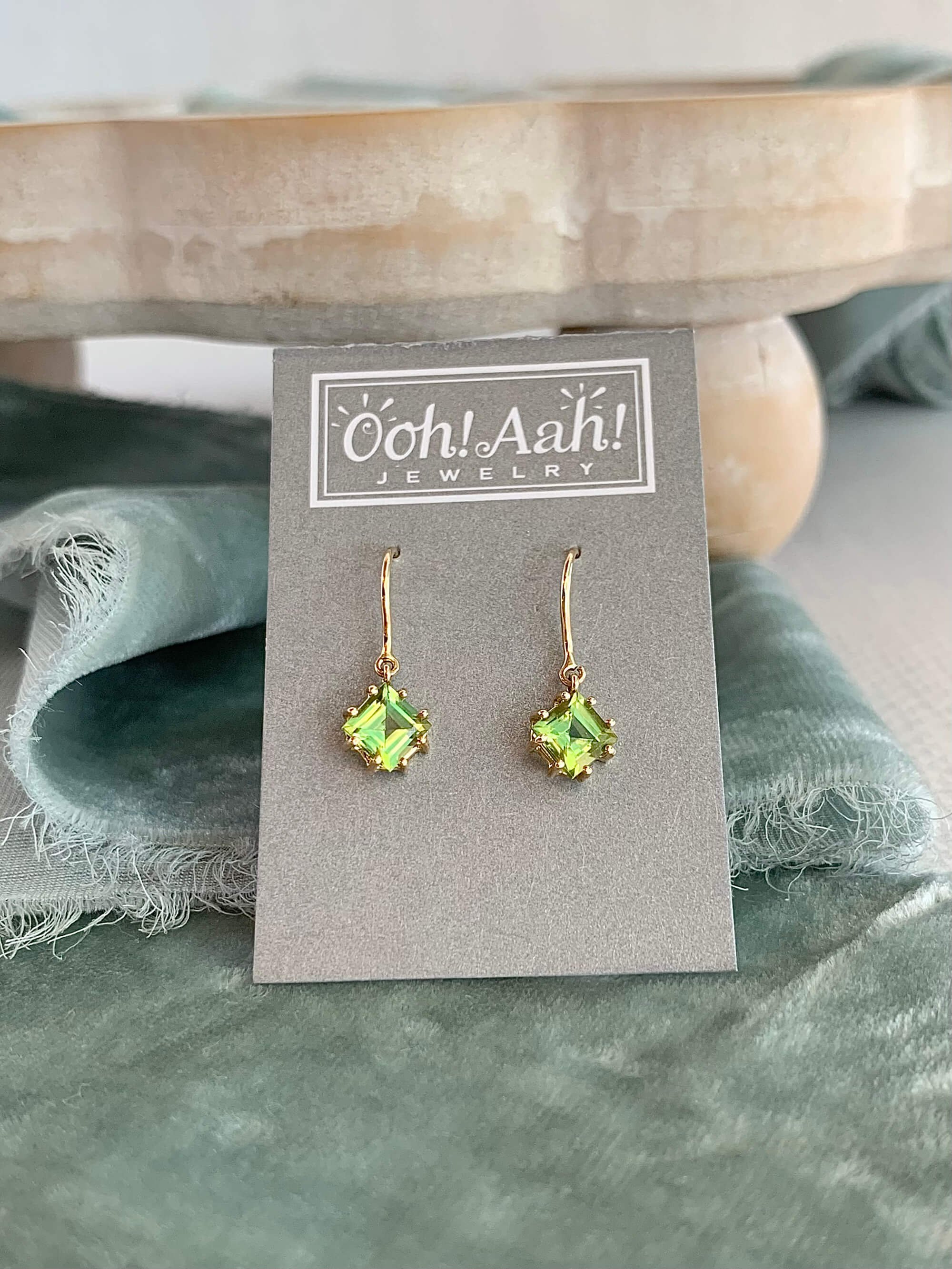 Bright Green Peridot 14k Yellow Gold Earrings