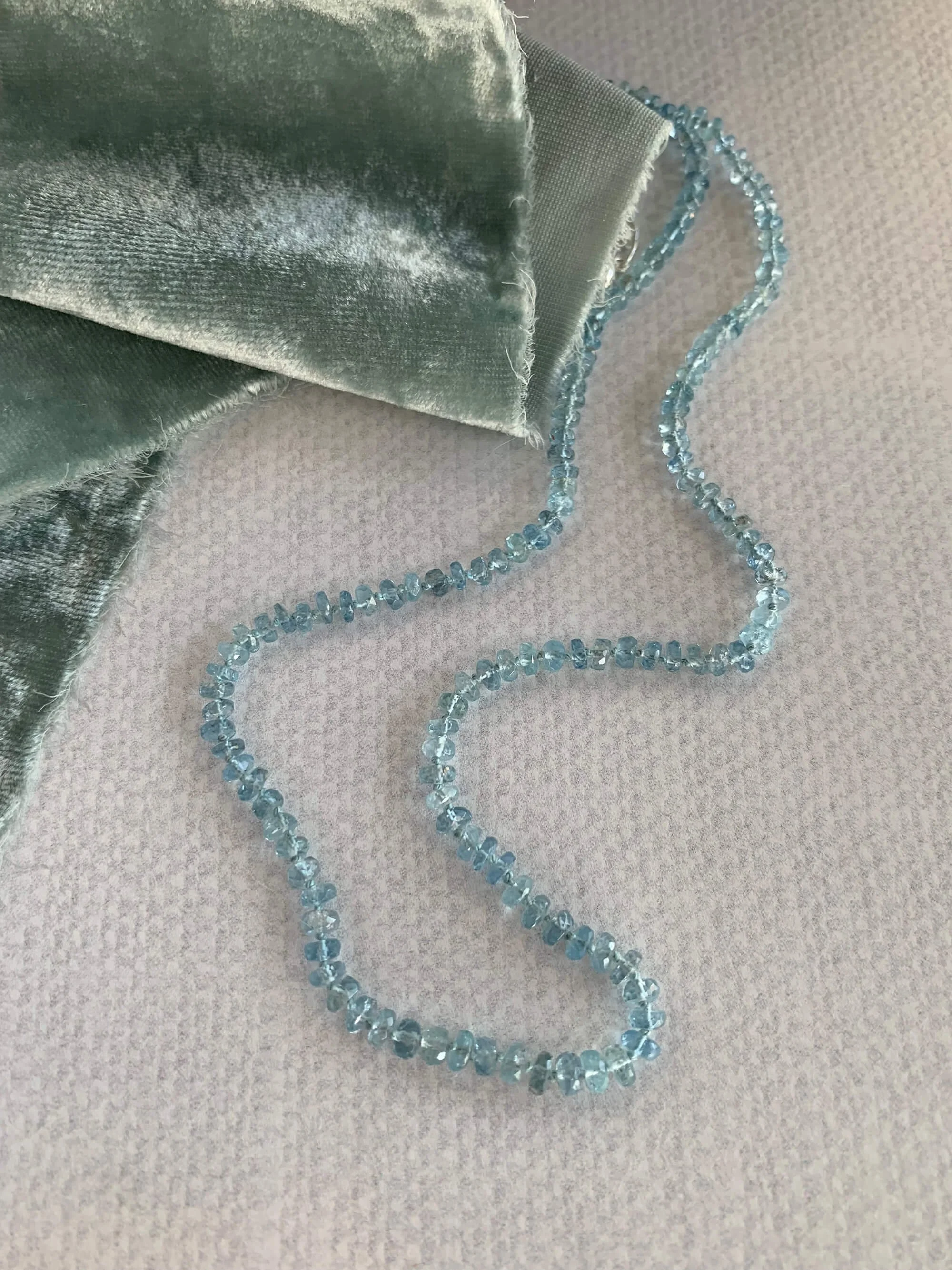 Hand-knotted Fine Aquamarine Silver Necklace