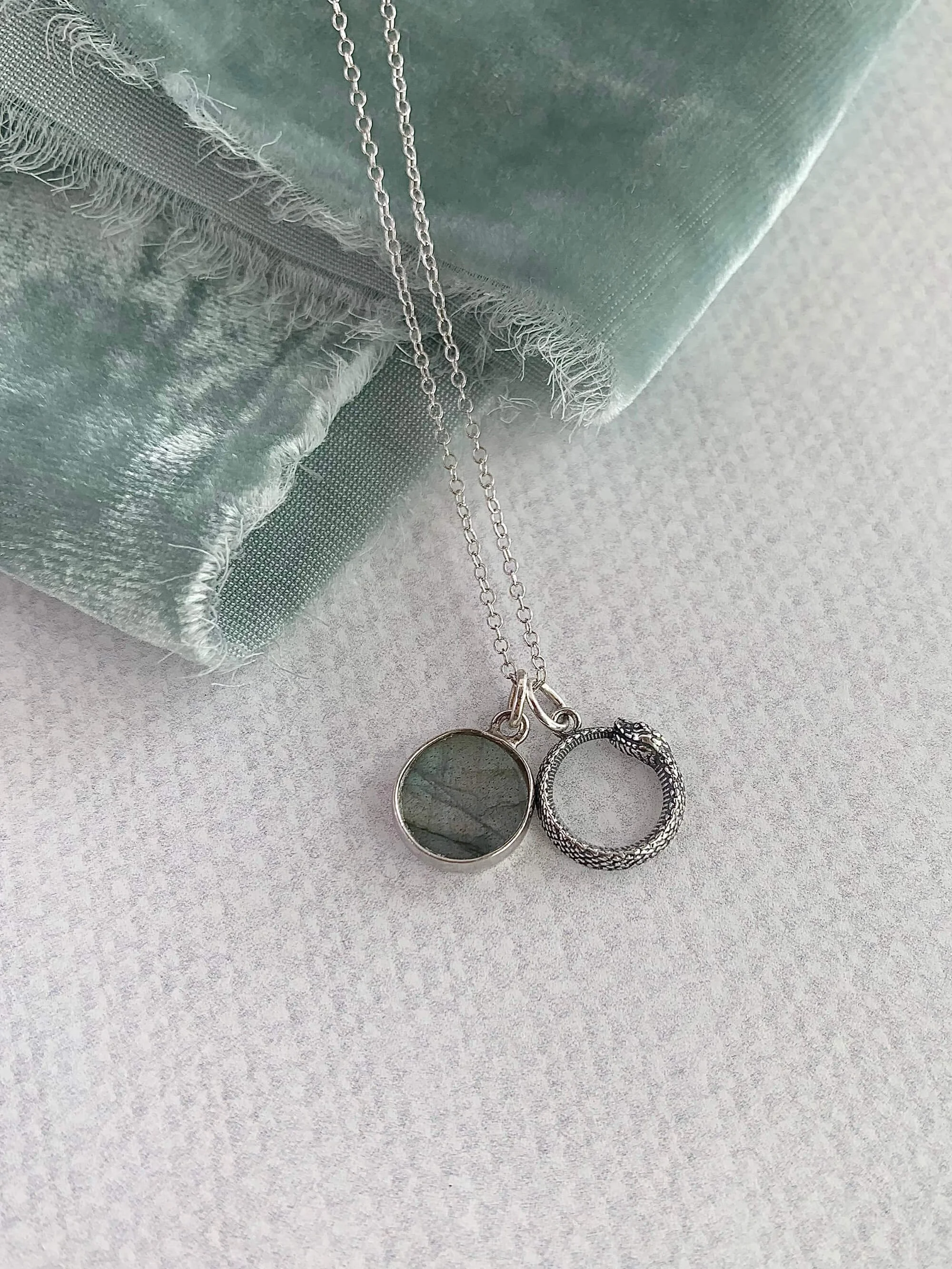 Ouroboros Labradorite Silver Necklace