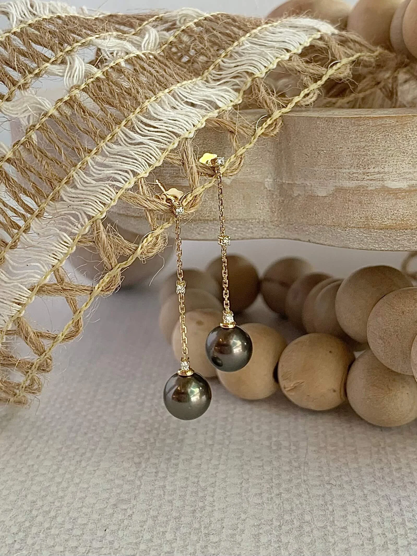 Tahitian Black Pearl & Diamond 14k Yellow Gold Earrings