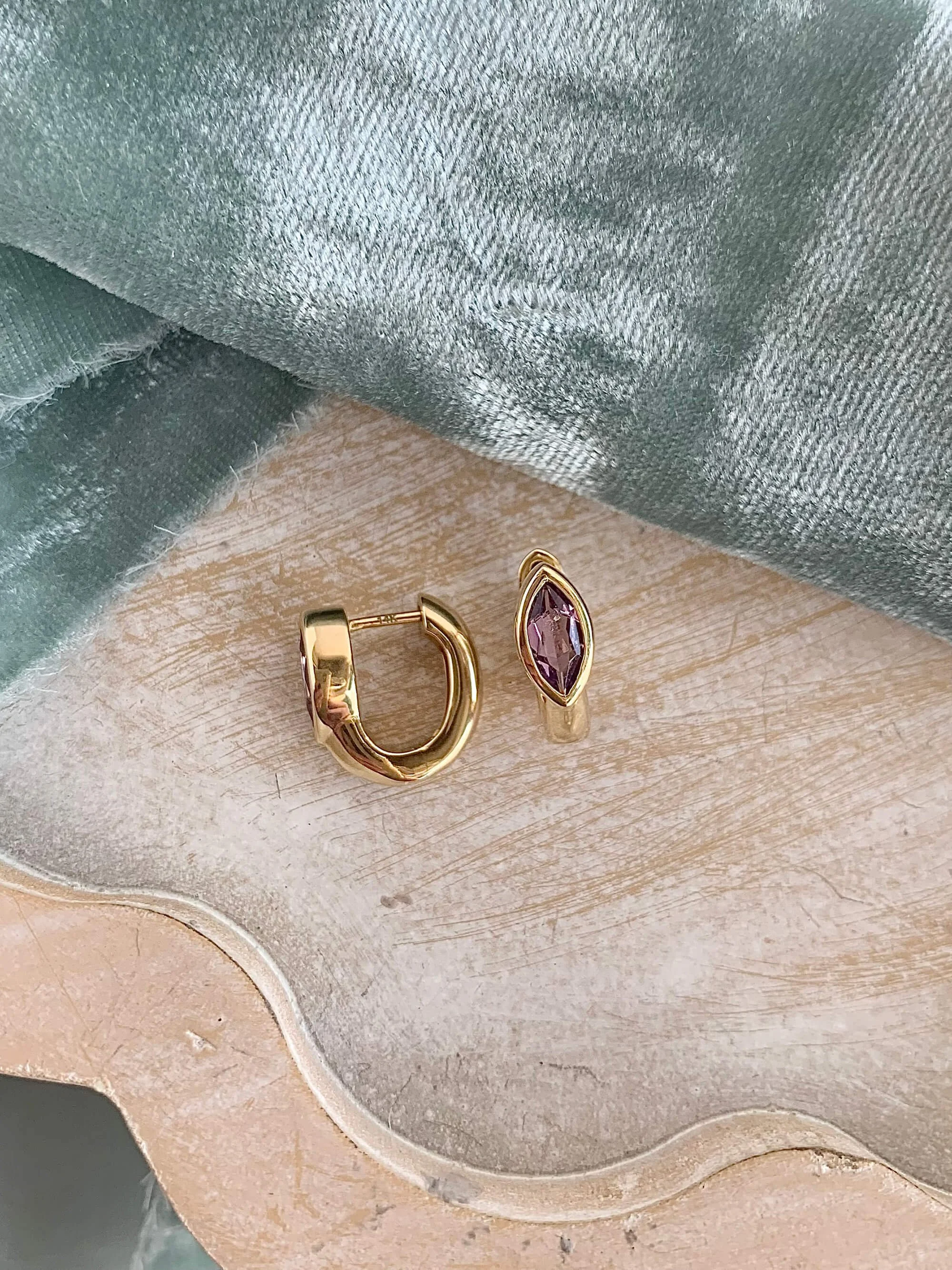 Marquis Amethyst 14k Yellow Gold Hoop Earrings
