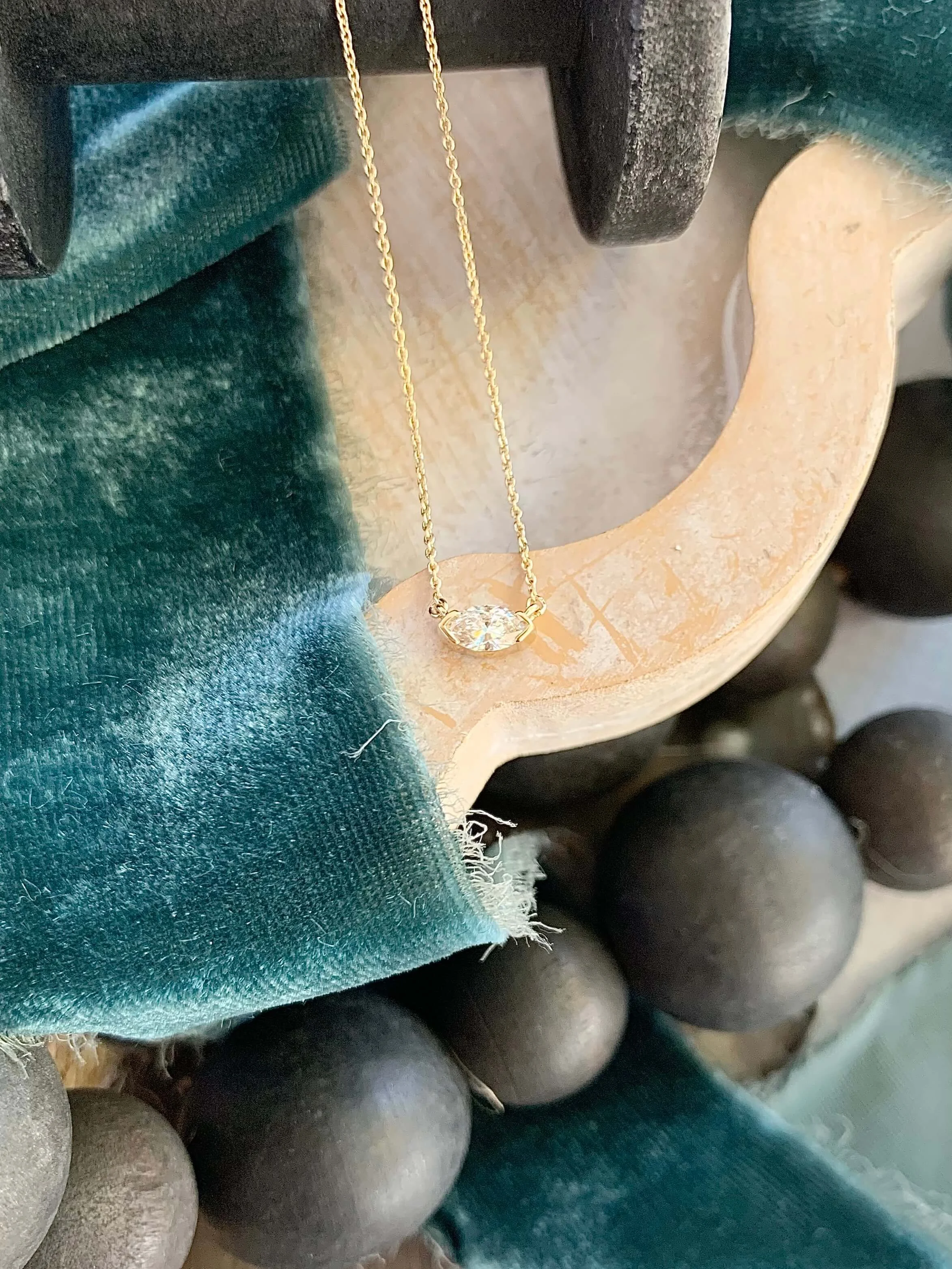 Lovely Marquise Diamond 14k Yellow Gold Necklace