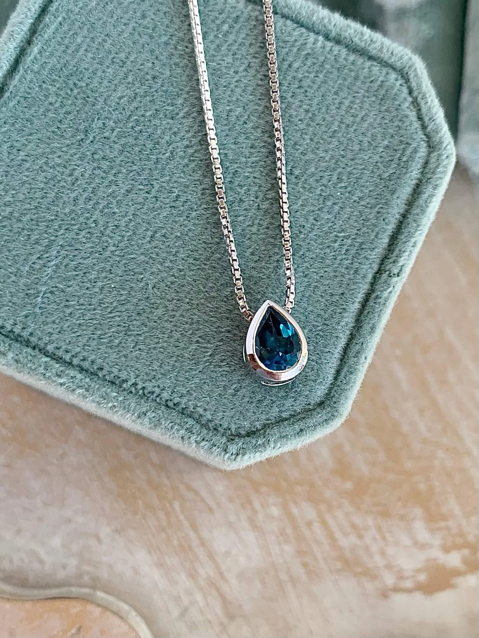 London Blue Topaz Droplet Silver Necklace